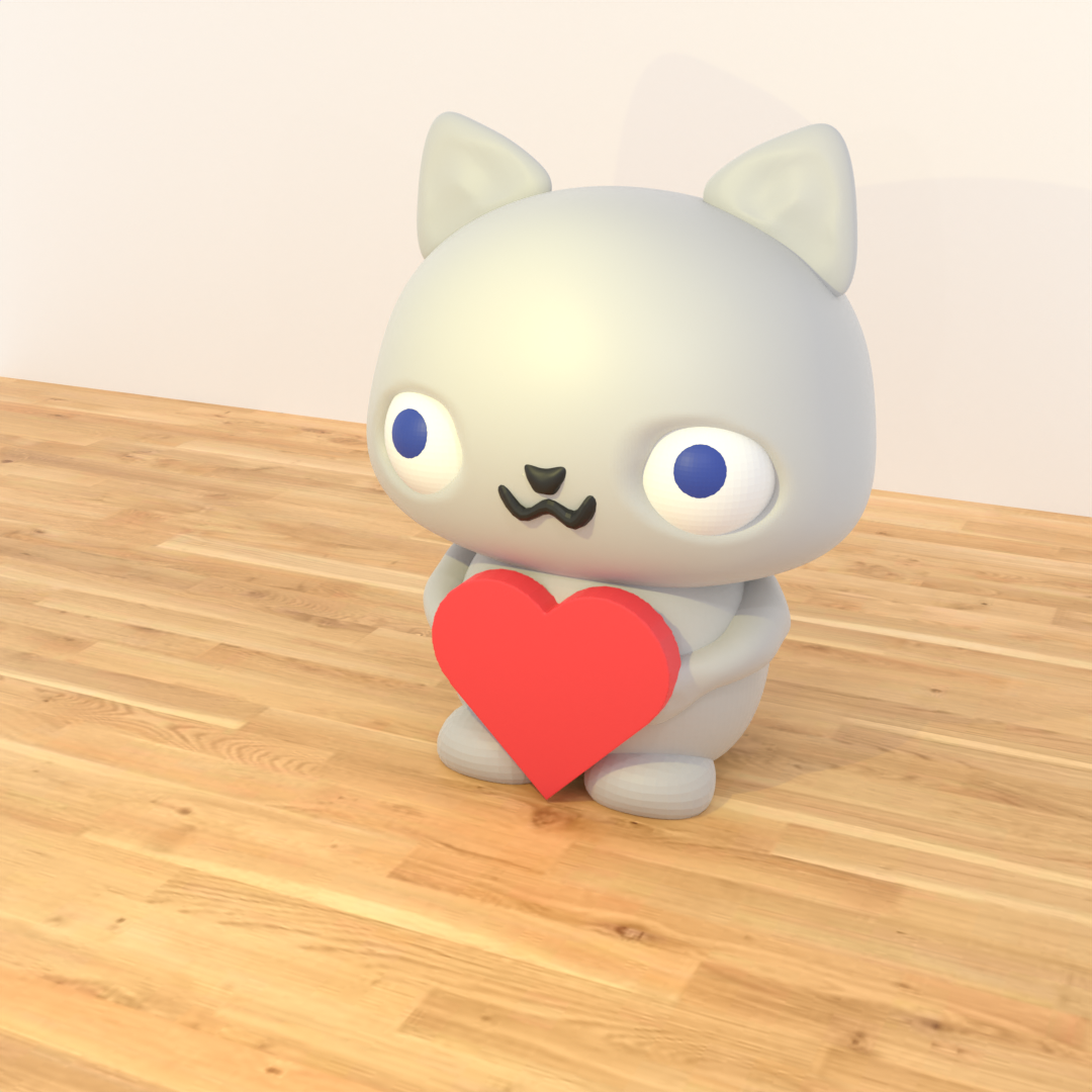 Simple cute kitten holding heart (keychain version included)