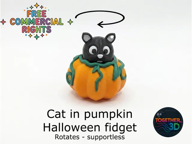Cat in pumpkin - rotates - supportless