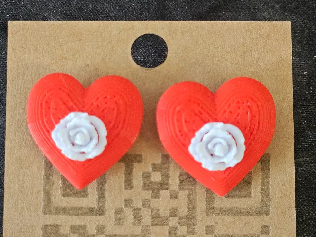 heart and rose stud earrings