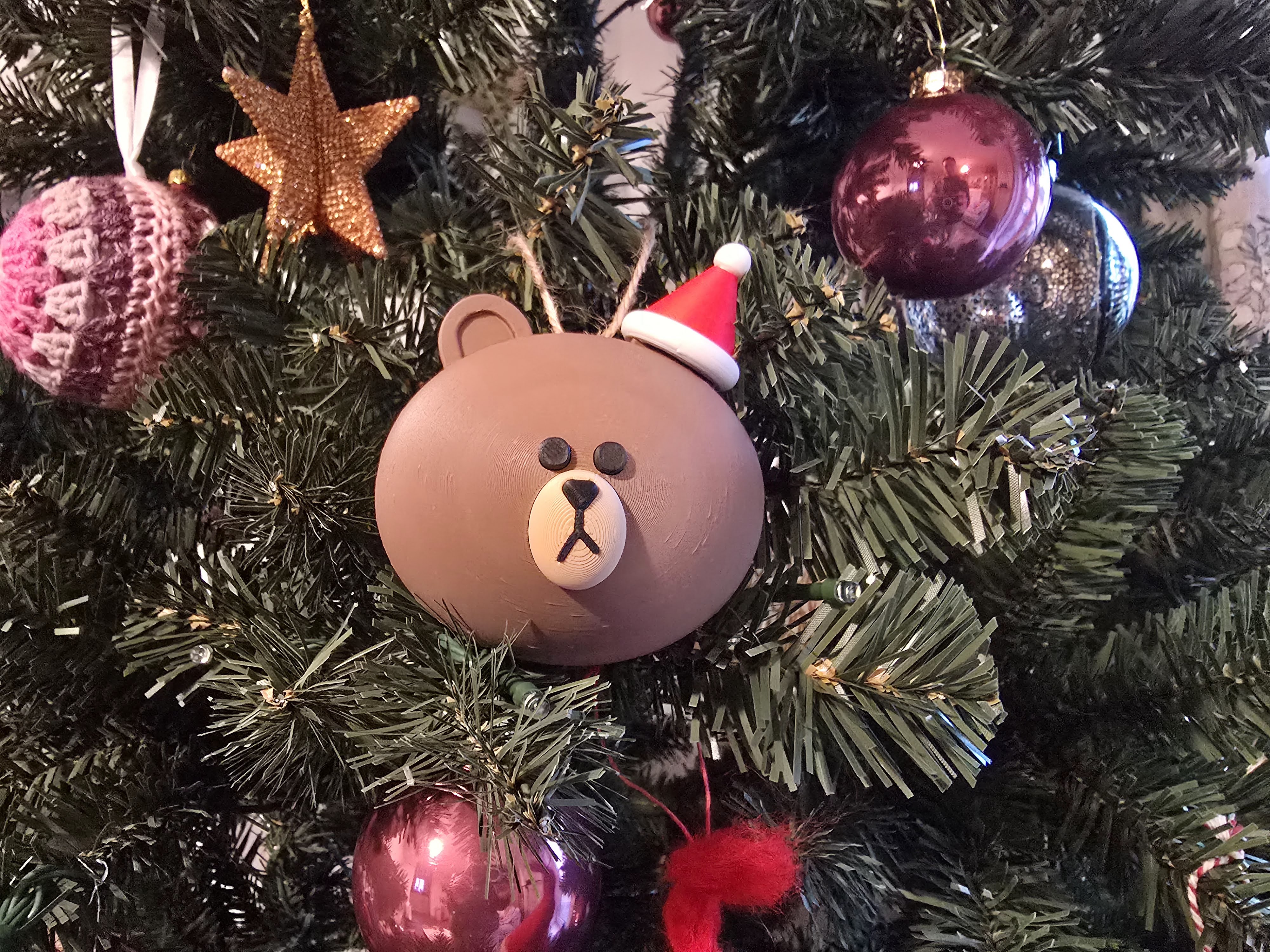 Line Friends - Brown Xmas ornament with Xmas hat