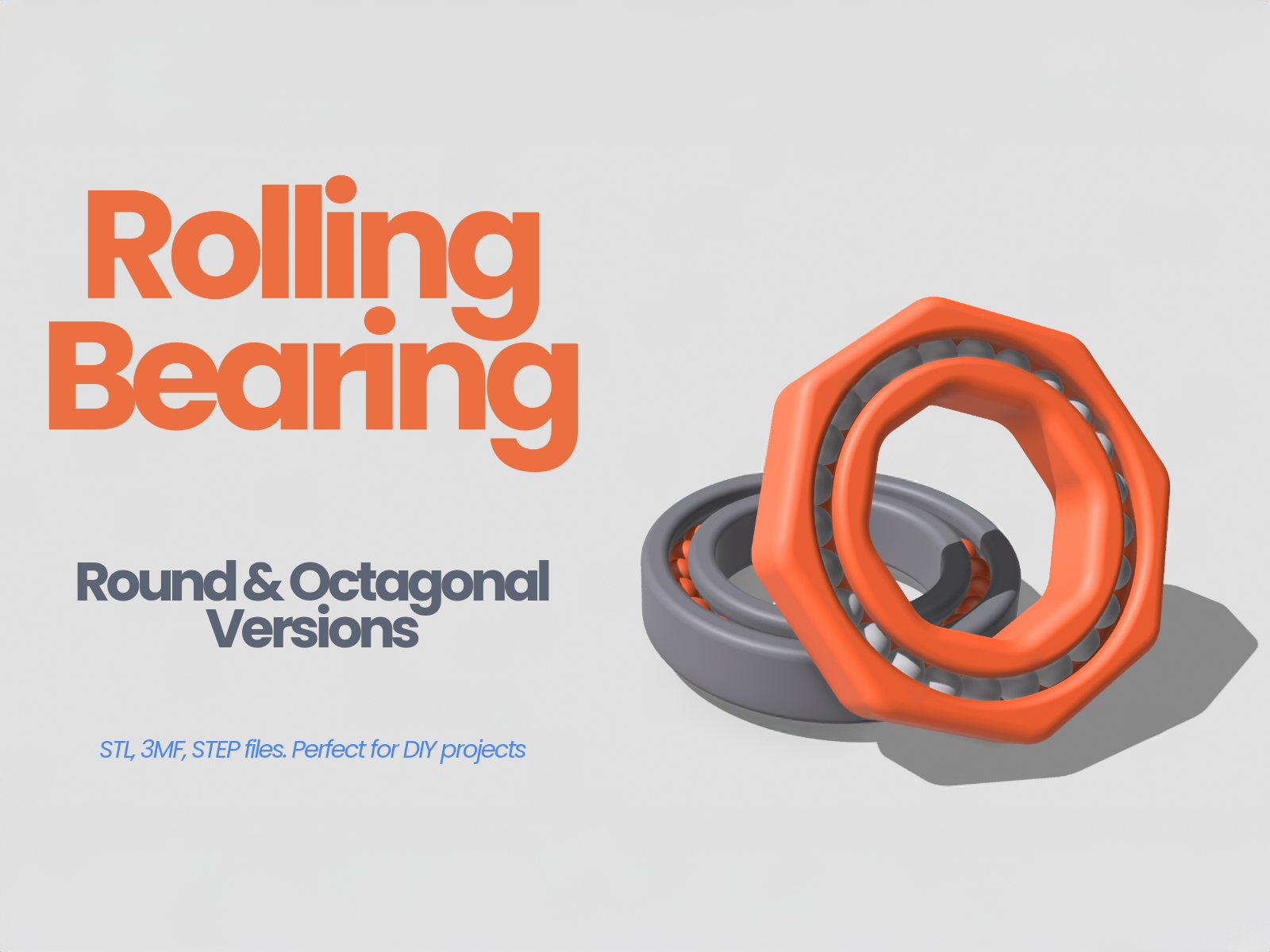 50mm Rolling Bearing (Round & Octagonal Versions) (stl, 3mf, step)
