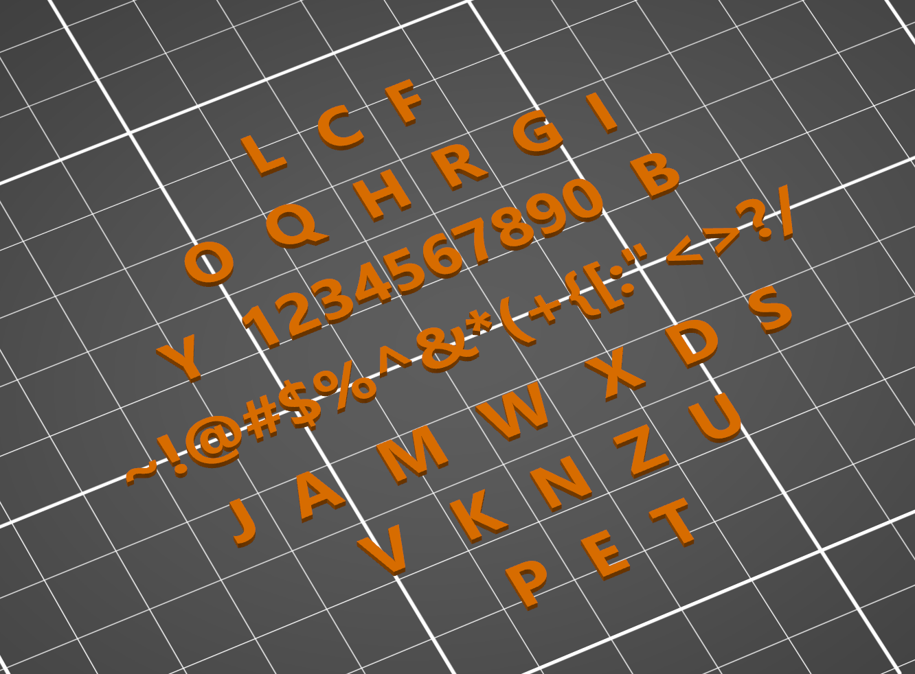 Full alphabet and all keyboard numbers and symbols