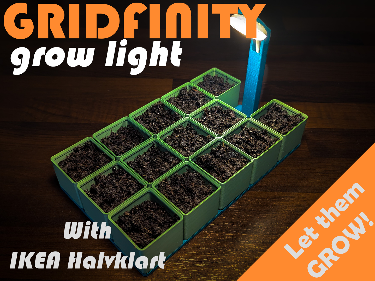 GRIDFINITY Seedling Grow Light - IKEA HALVKLART & KAPPLAKE