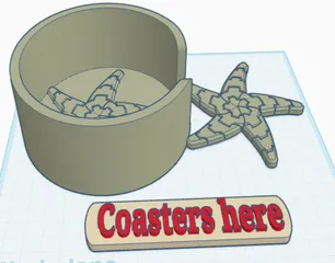 DON'T WASTE YOUR FILAMENT, COASTER STARFISH WITH HOLDER [RIGHT DIMENSIONS] And title that stands up saying coasters here