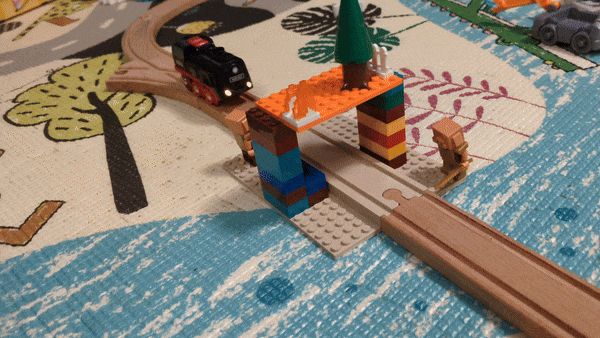 Brio train track with Lego base plate