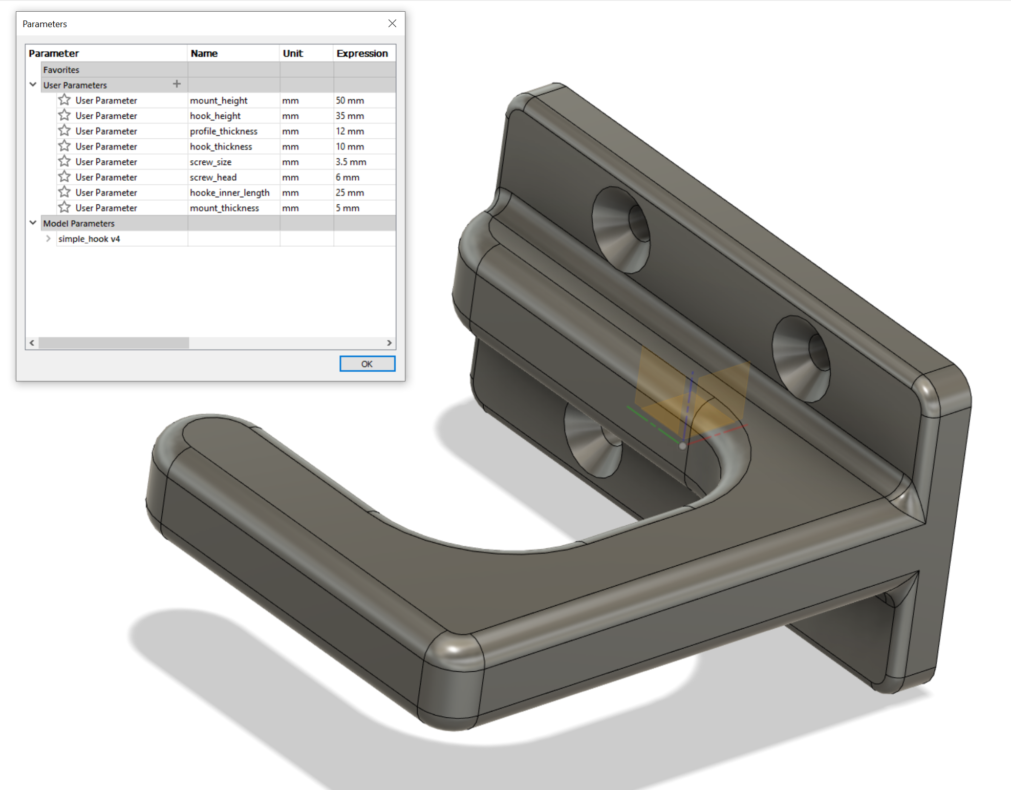 Miniatura 2 do modelo 3D Simple Parametric Hook