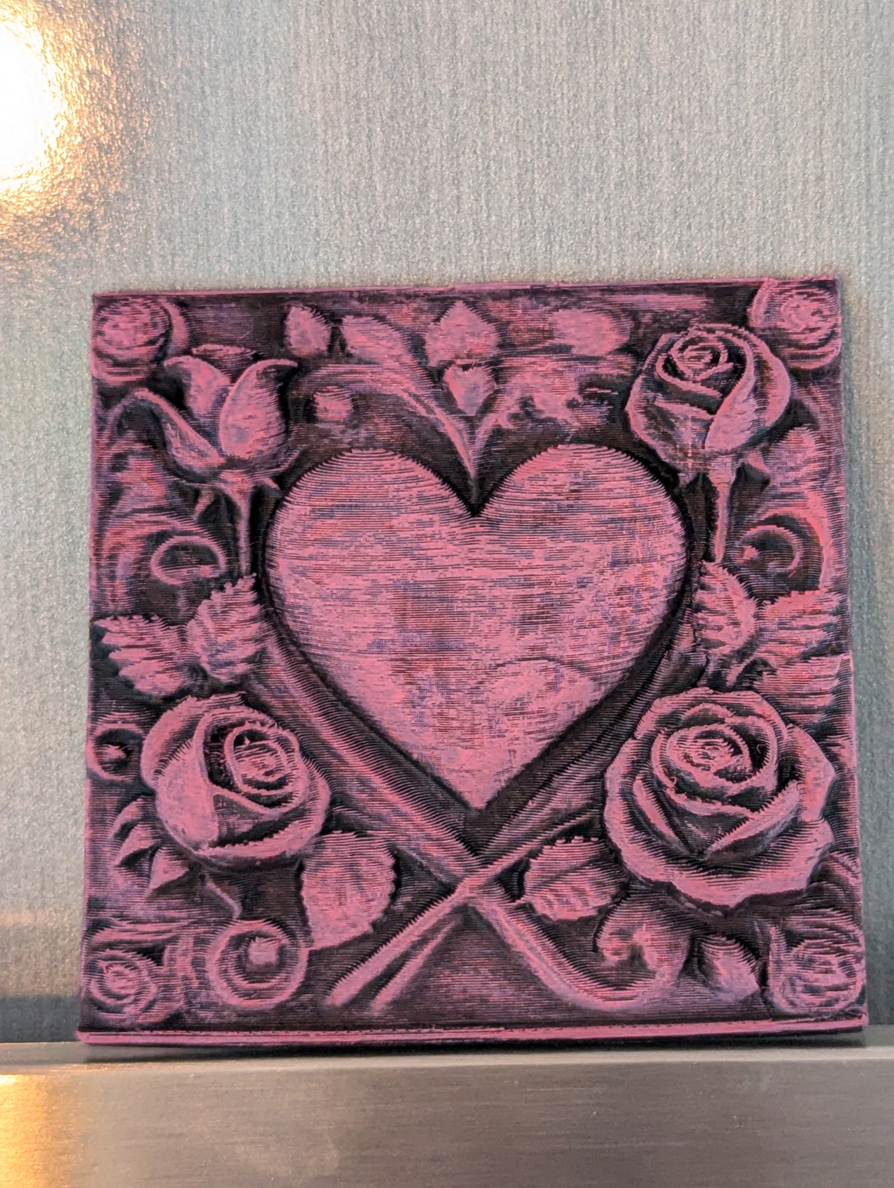 Heart and roses. valentine bas relief