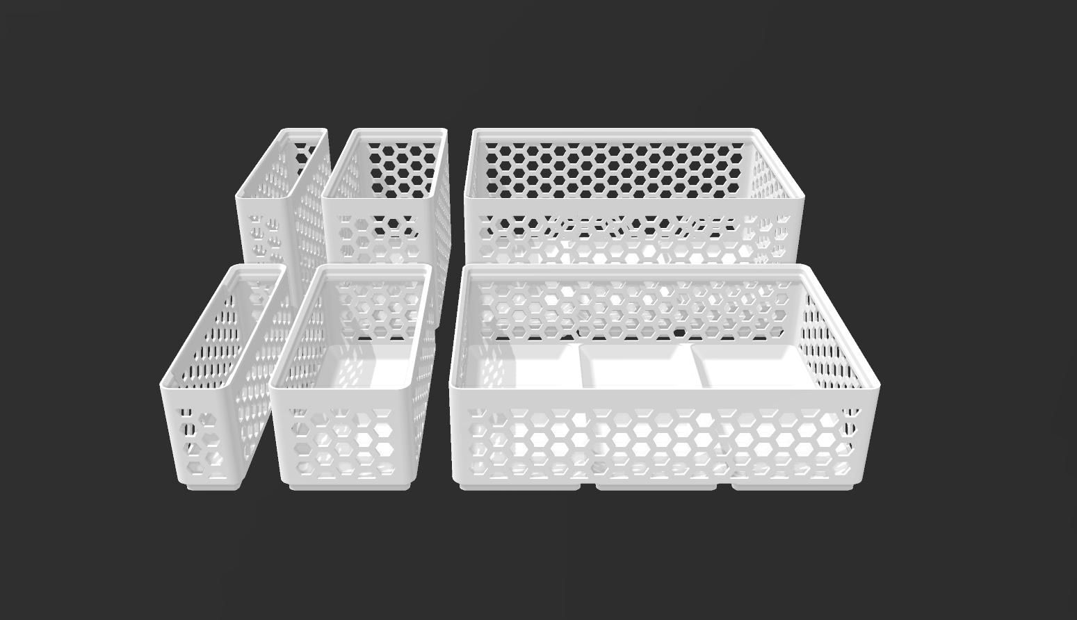 Gridfinity Hex Bins Light (rotated grid) all sizes 3D model thumbnail