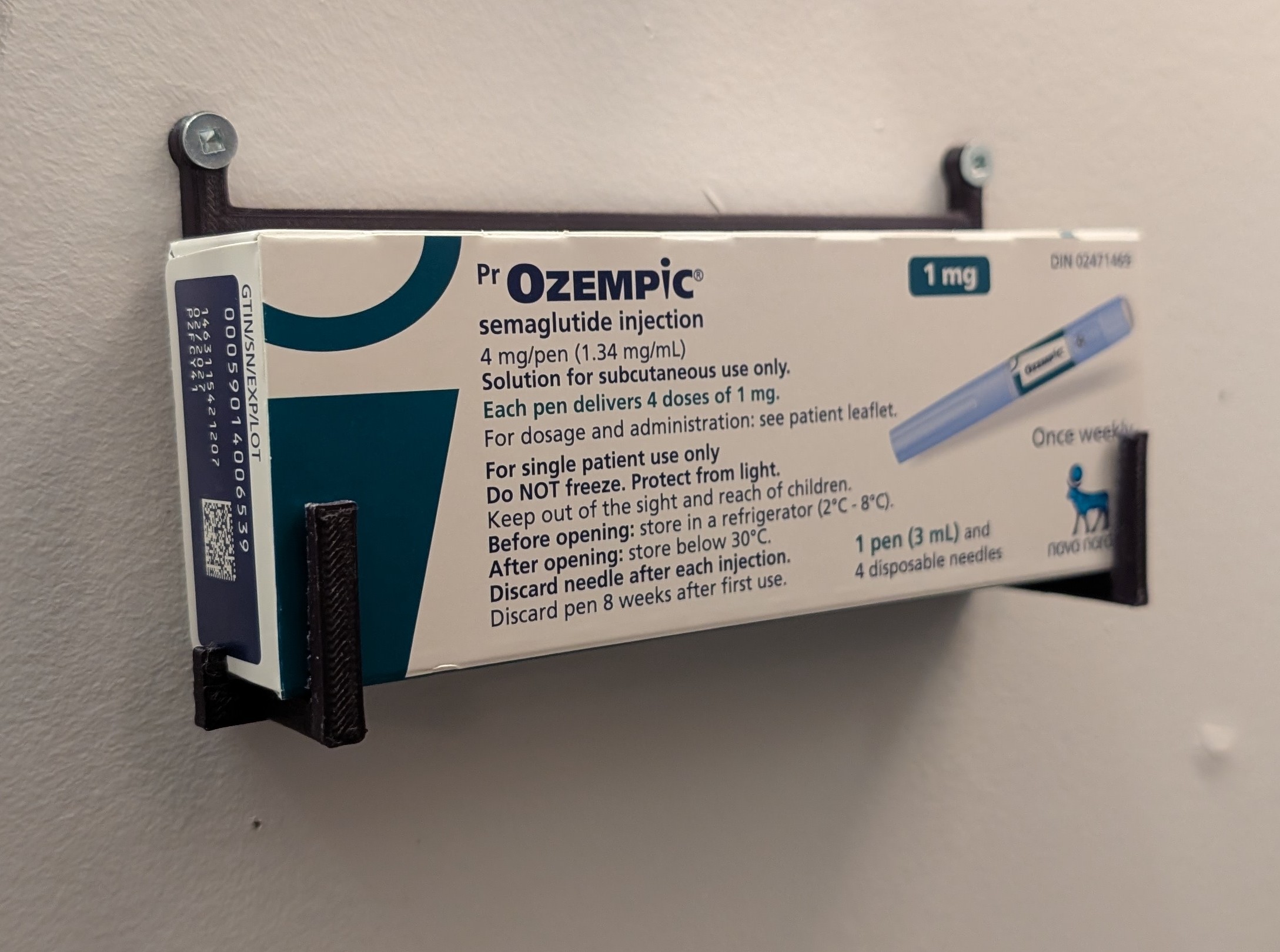 Wall mount for Ozempic medication box