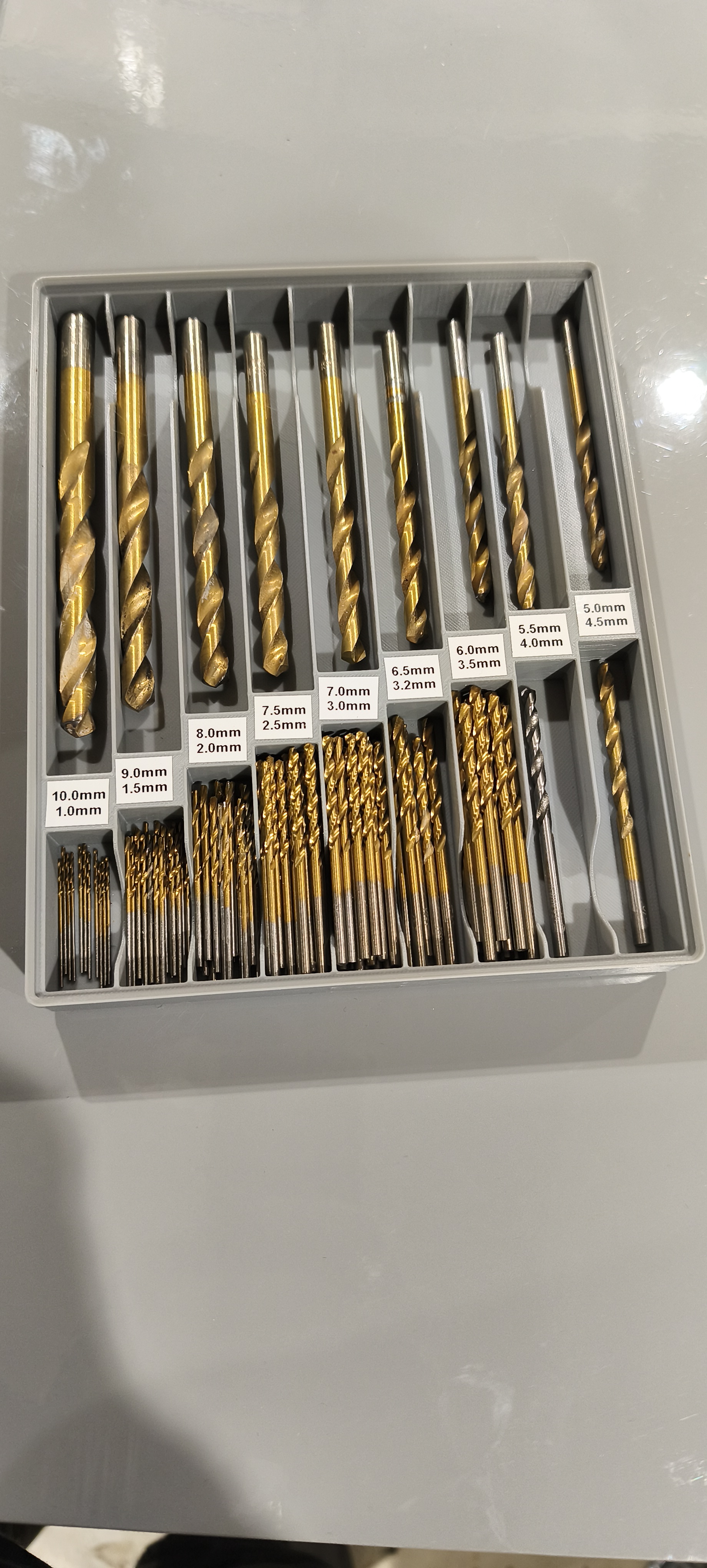 Gridfinity Drill Bit Organiser for Metric HSS Drill Bits 1-10mm