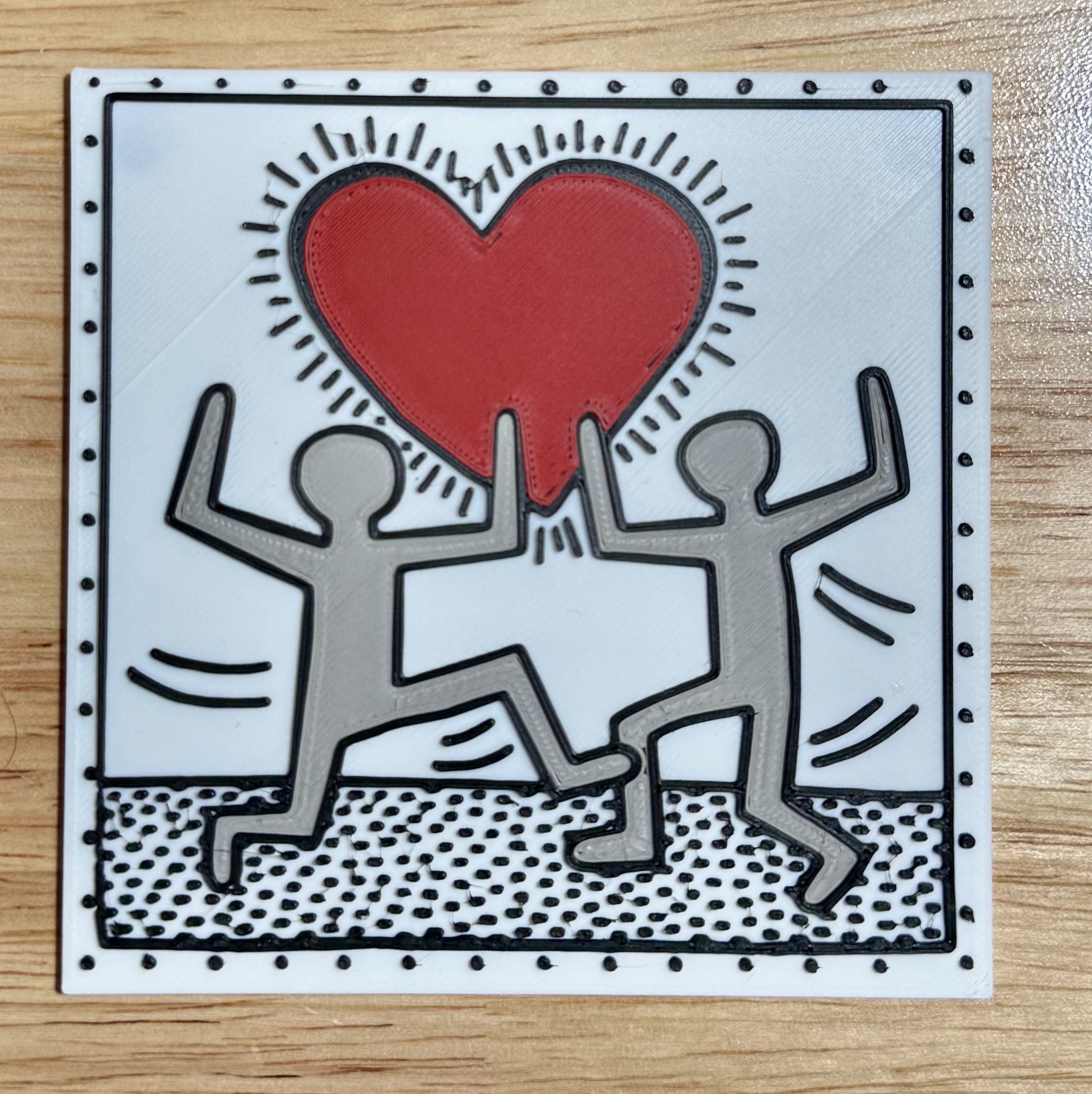 "Untitled" (1982), Keith Haring ( Valentine's Day card or to frame ) - MMU 4 Color MultiMaterial with 8x1.5 magnet holes