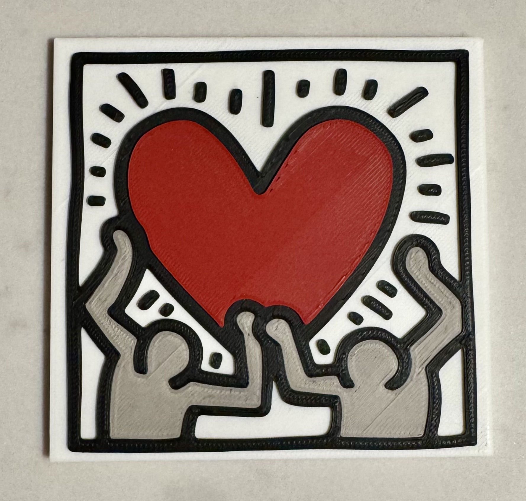 "Untitled" (Heart) by Keith Haring, 1987 - 4 Color Print as Tile or Coaster
