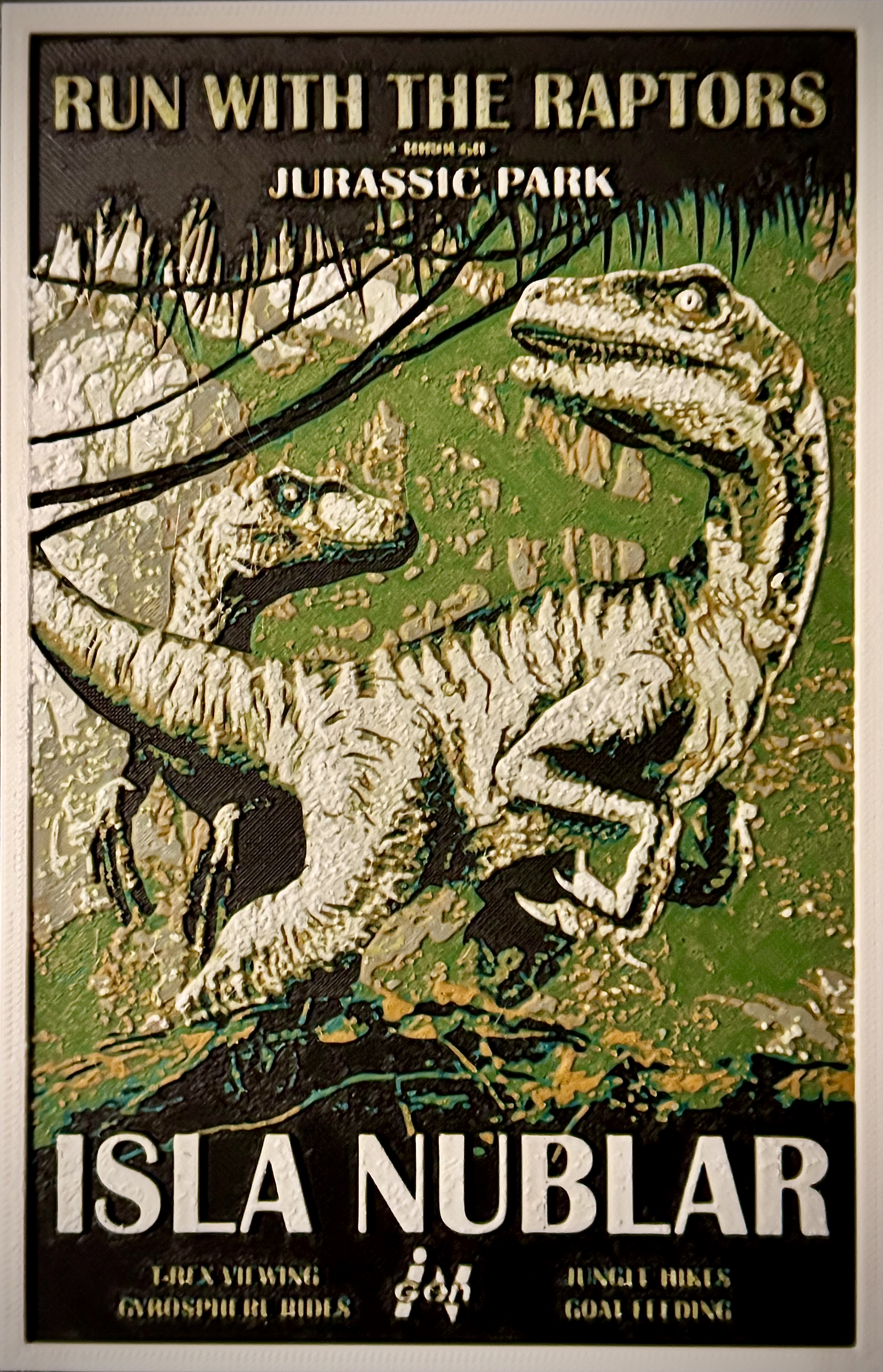 Jurassic Park Raptor Isla Nubar HueForge Painting Poster