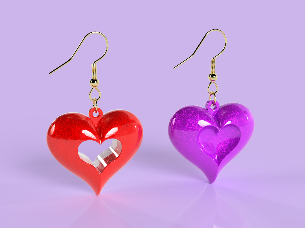 3D Heart Pendant & Earrings - Valentine's Day