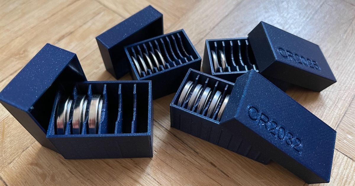 Parametric coin cell battery storage box by mls Download free STL model