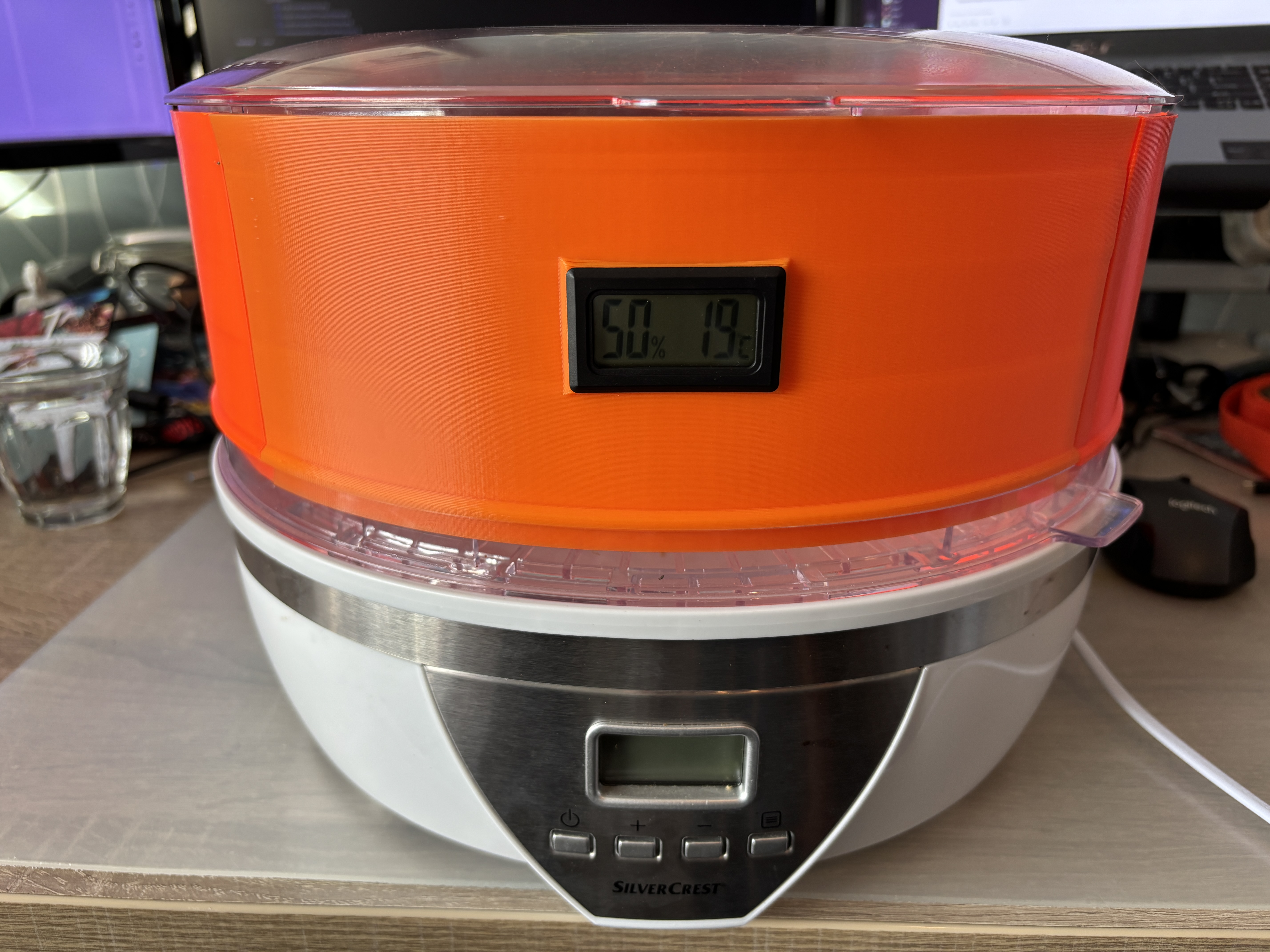 Filament dryer extension for SilverCrest dehydrator - Rectangular thermometer/hygrometer remix 3D model thumbnail