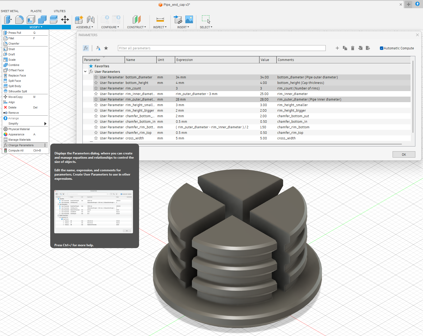 Miniatura 2 do modelo 3D Parametric pipe end cap
