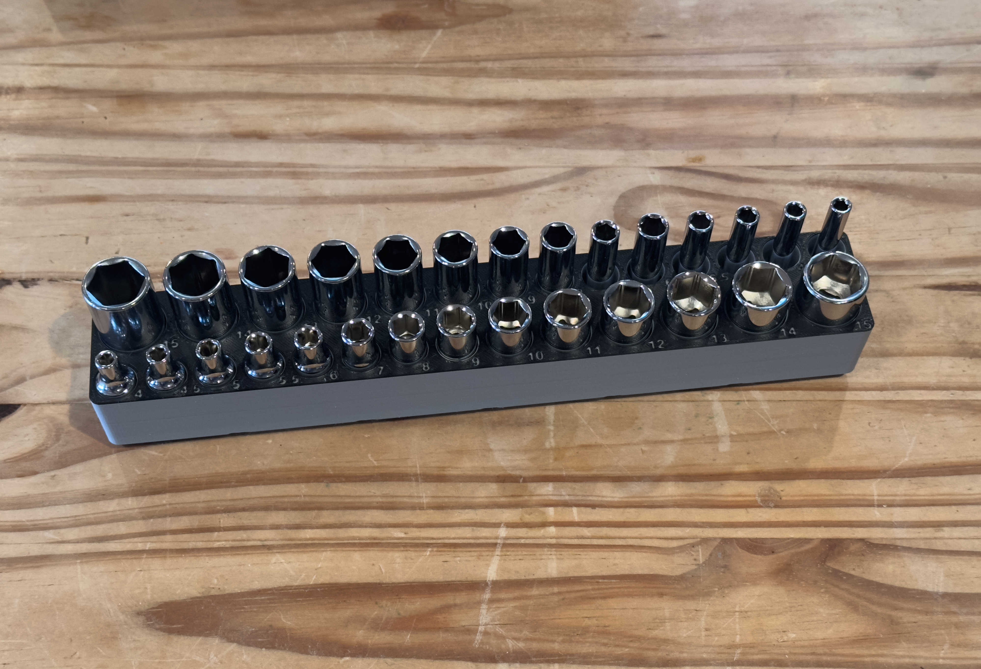 Tekton 1/4" Sockets 4-15mm, Gridfinity 6x1,  shallow and deep