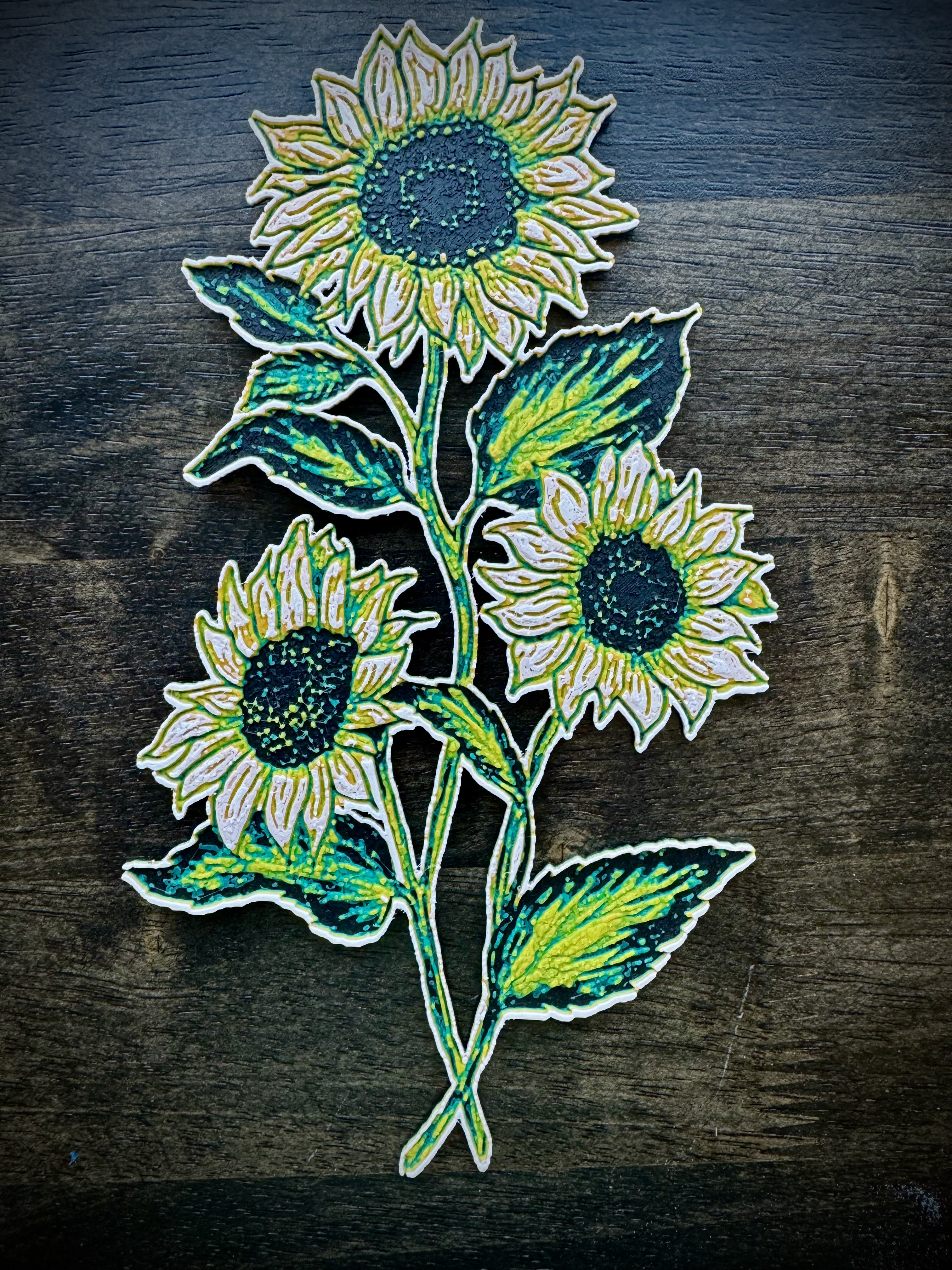 Sunflowers Bunch HueForge Flowers Painting Art (No Multicolor Printer Required!)