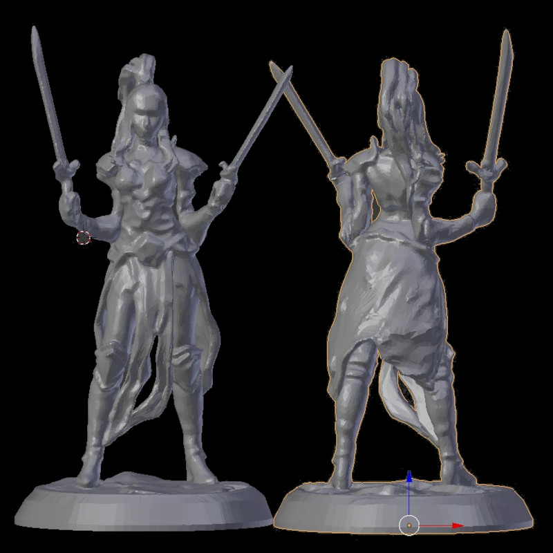 DnD Female Guard with two daggers FDM suportless SLA detailed
