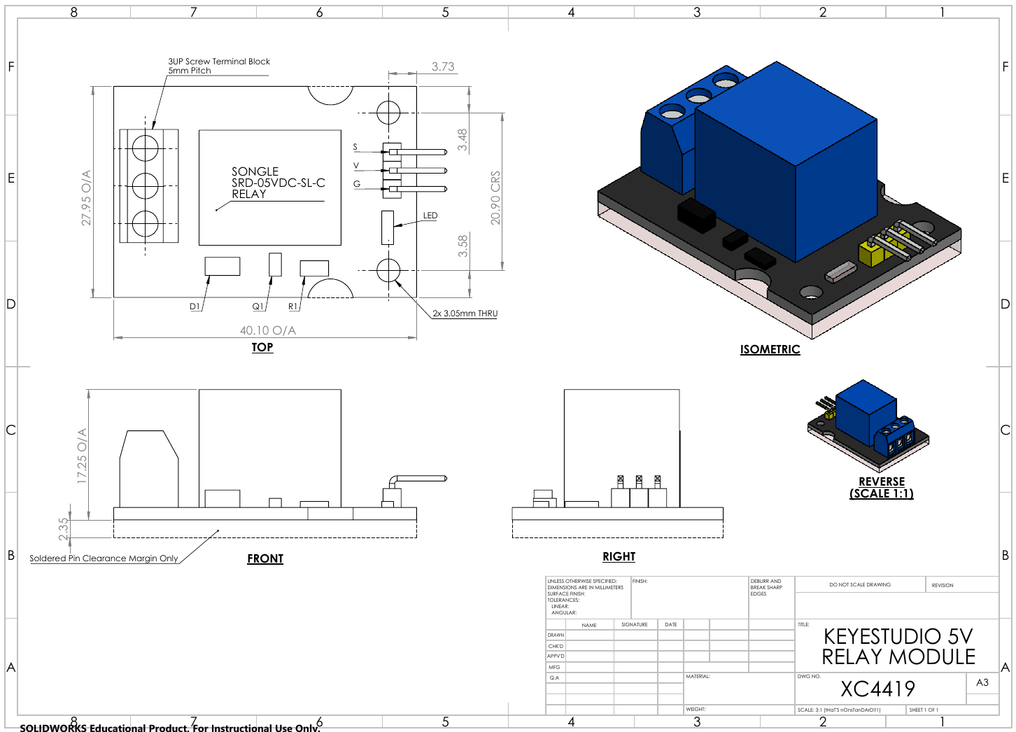 Keyestudio 5V Relay Modelling Aid (Dummy CAD File) XC4419