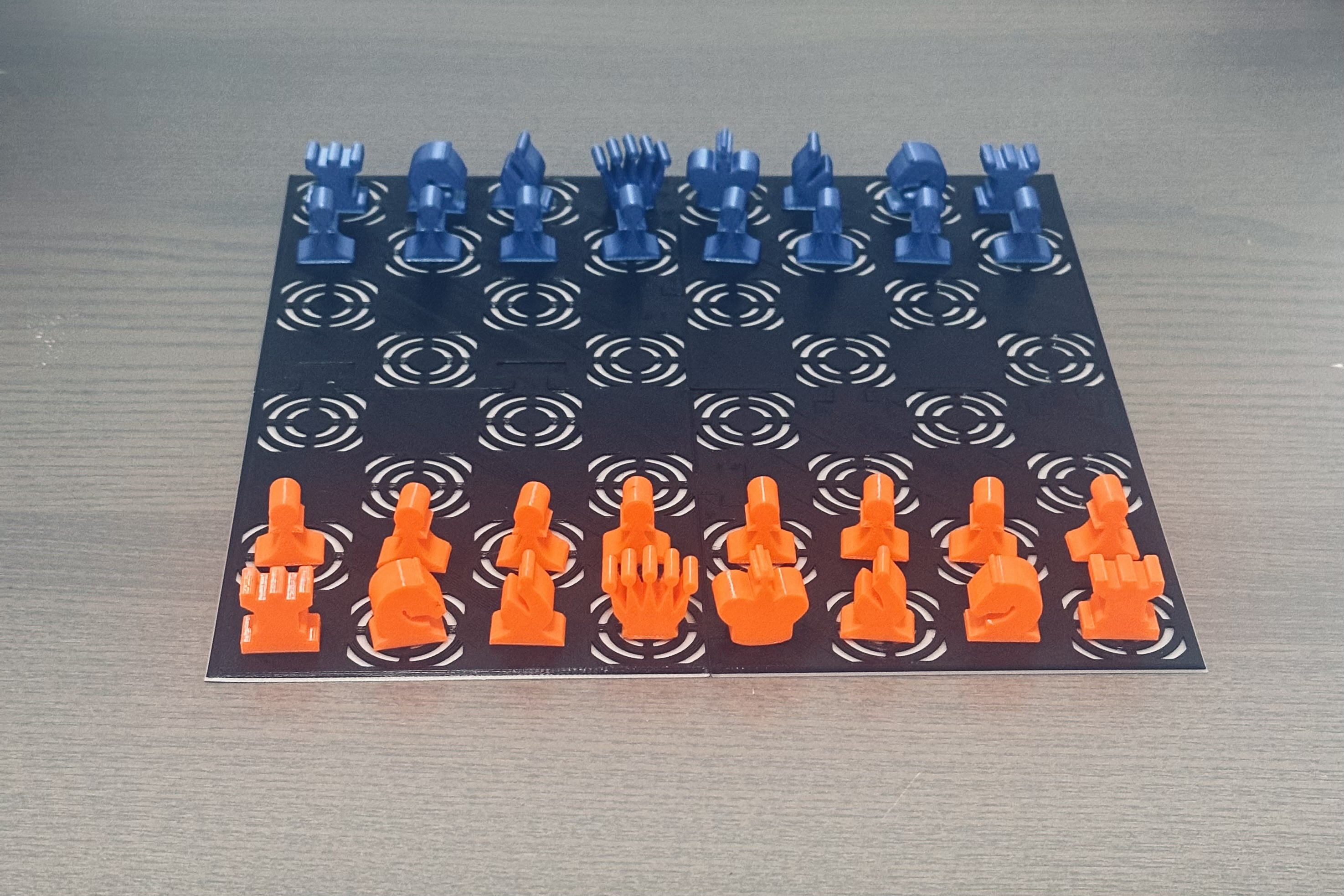 Mini Chess (or Checkers) Board with Mini Chess Game Pieces - Four Interlocking Sections