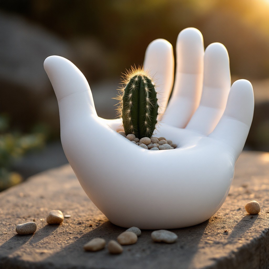 Flower pot in the shape of a hand