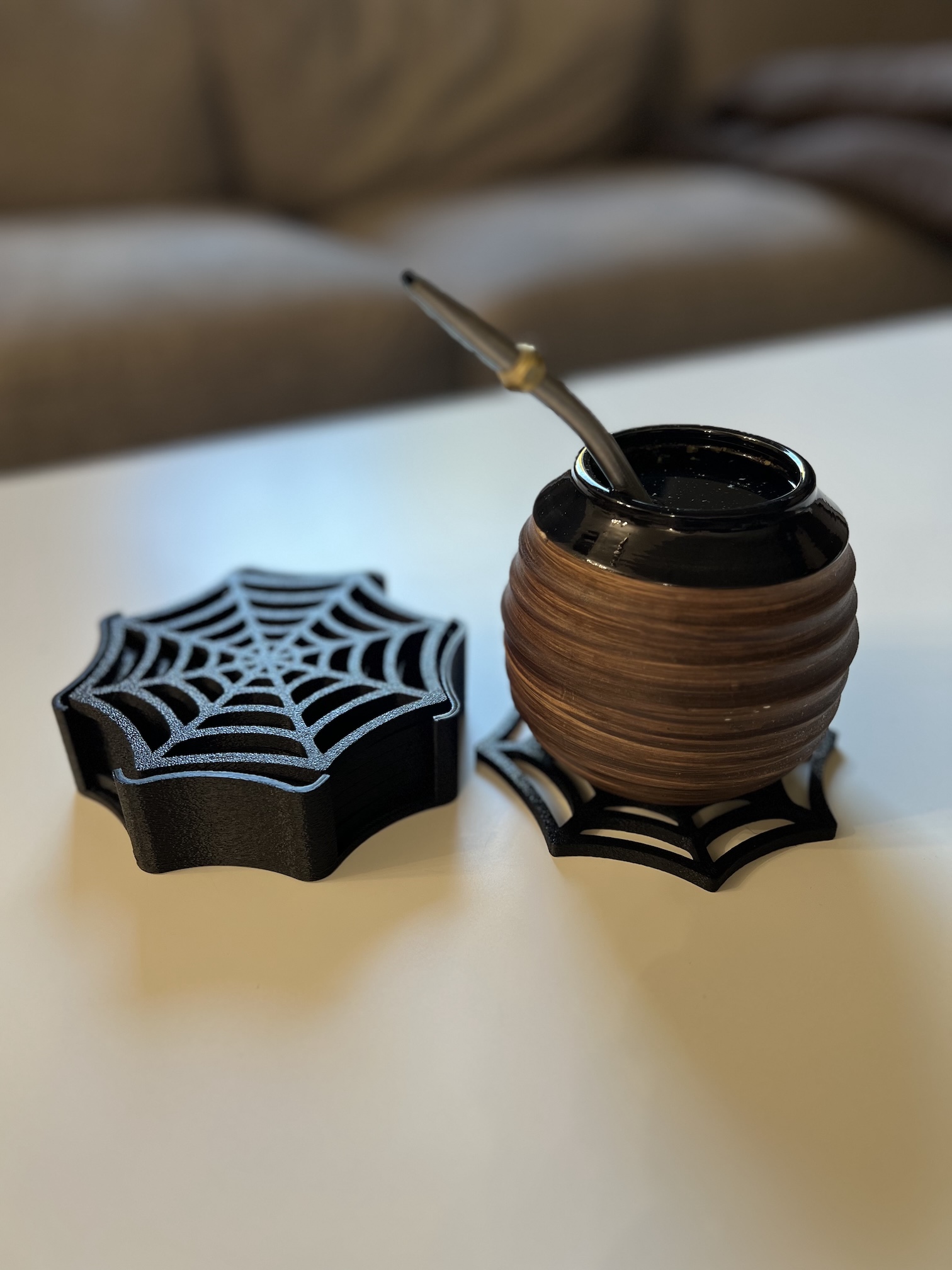 Halloween Spiderweb Coaster Set with Holder