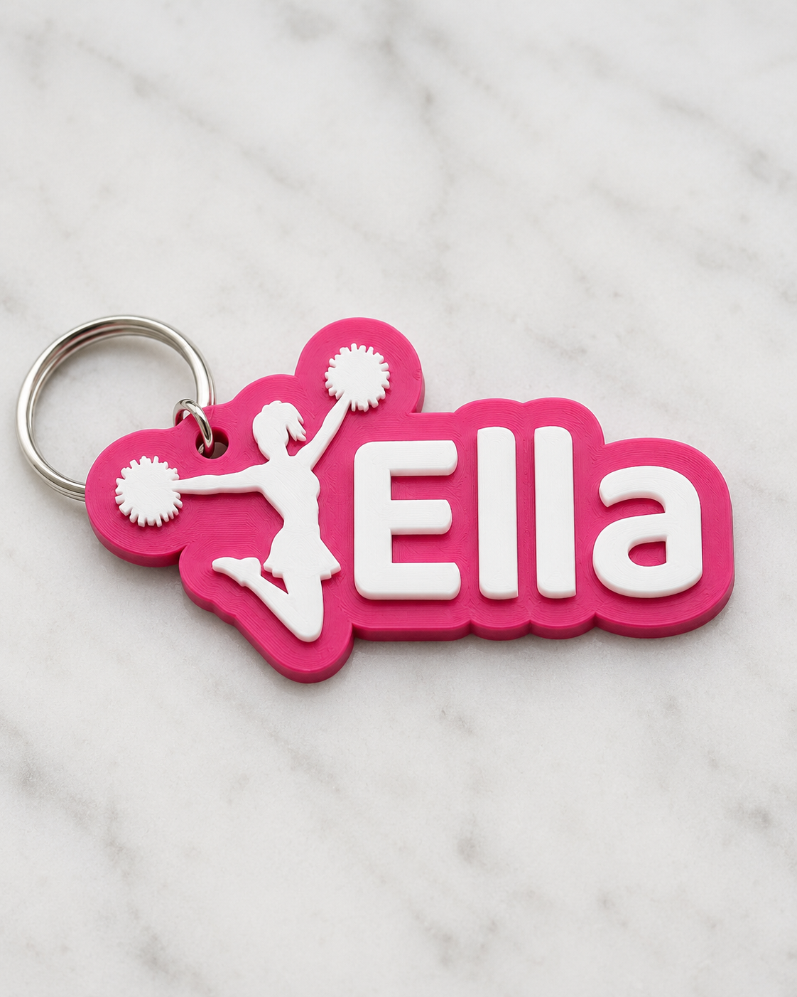 Ella's cheerleader name tag