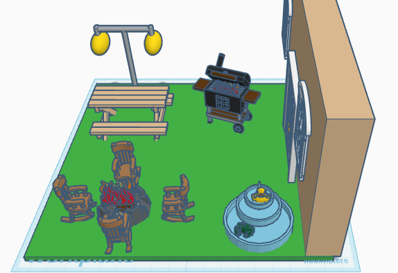 a diaroma of a backyard