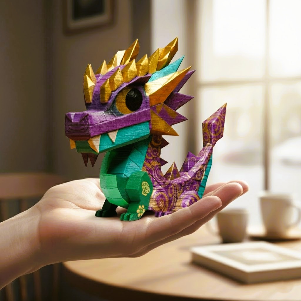 Cute Dragon with Runes - Low-Poly