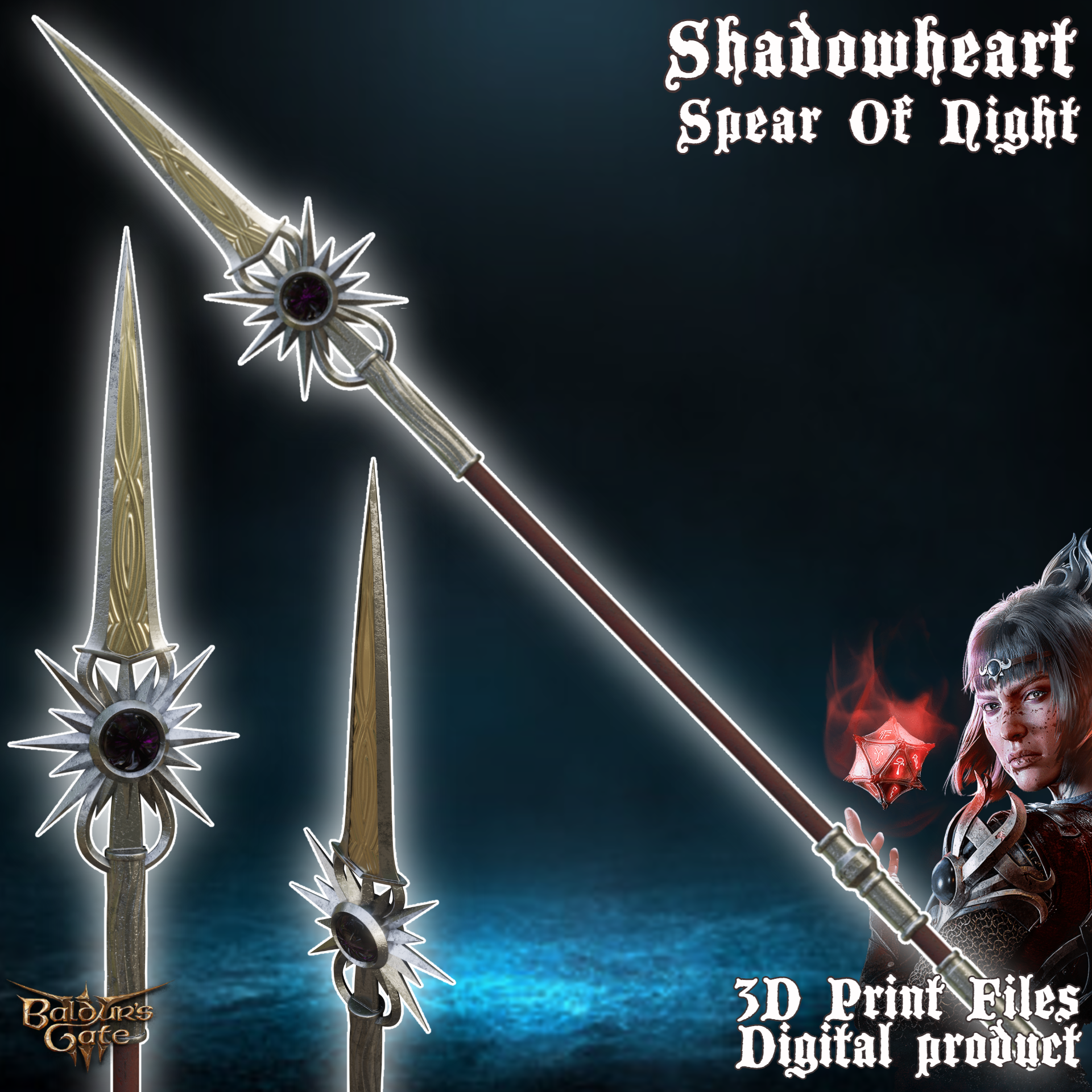 Fantasy Shadowheart Spear of Night/Evening Cosplay Baldurs Gate 3