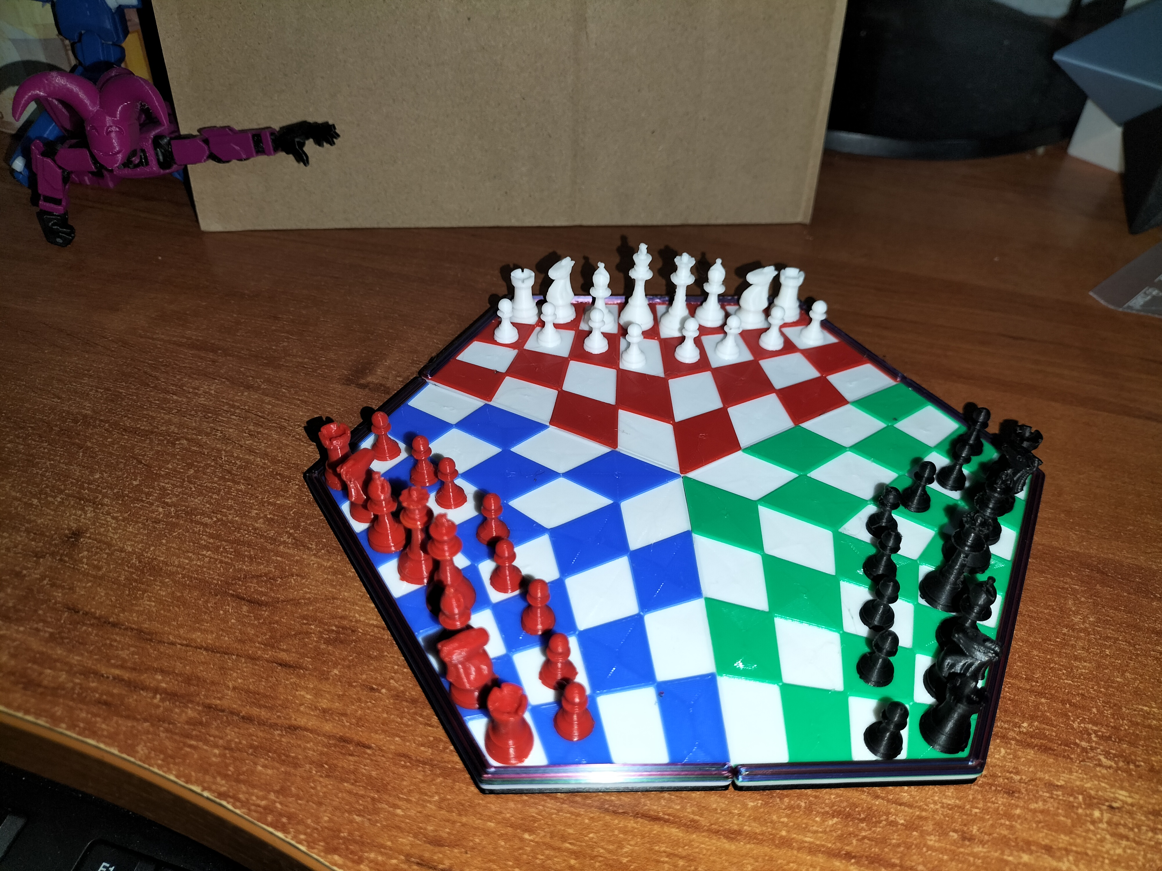 Three-player Miniature Chess set and board