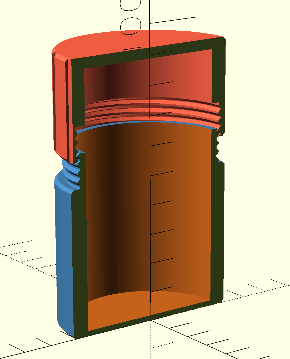 Remixed Parametric OpenSCAD Round Container Jar / Bottle With Screw Lid