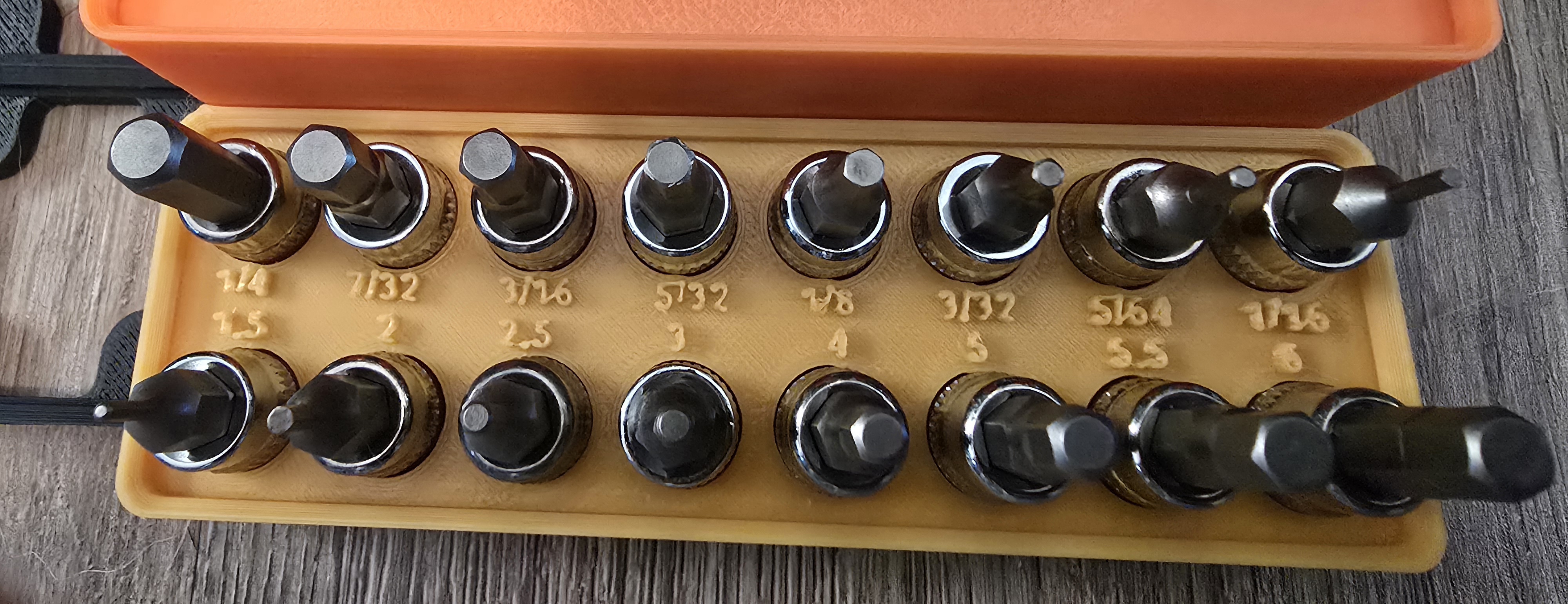 Gridfinity Hex sockets 1/4 and 3/8 (MulWark) 1/16-1/4 and 1.5mm-6mm
