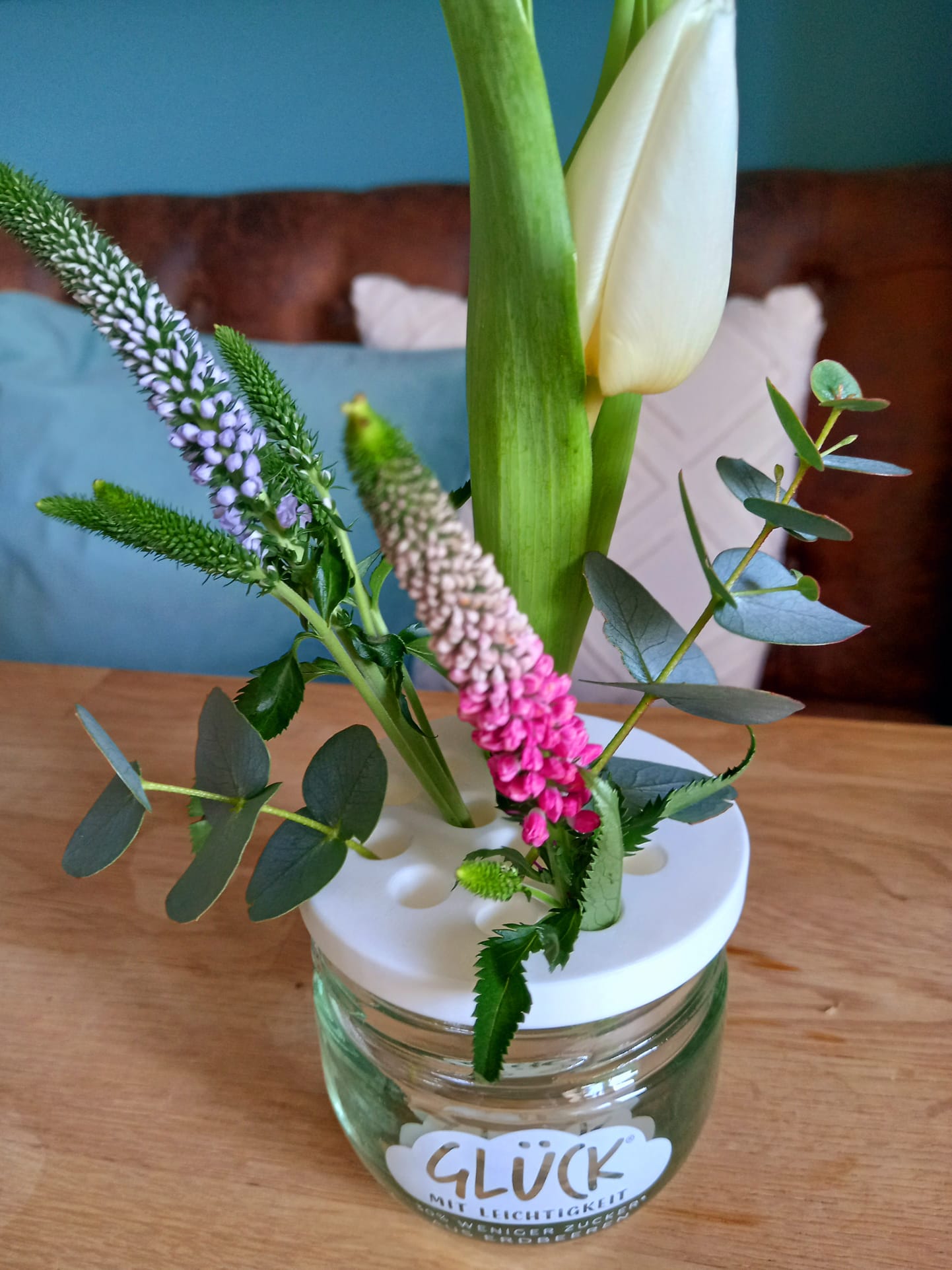 Flower holder attachment for jam jars
