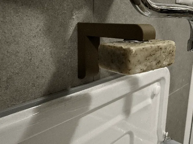 Rectangular soap holder with magnet and adhesive surface