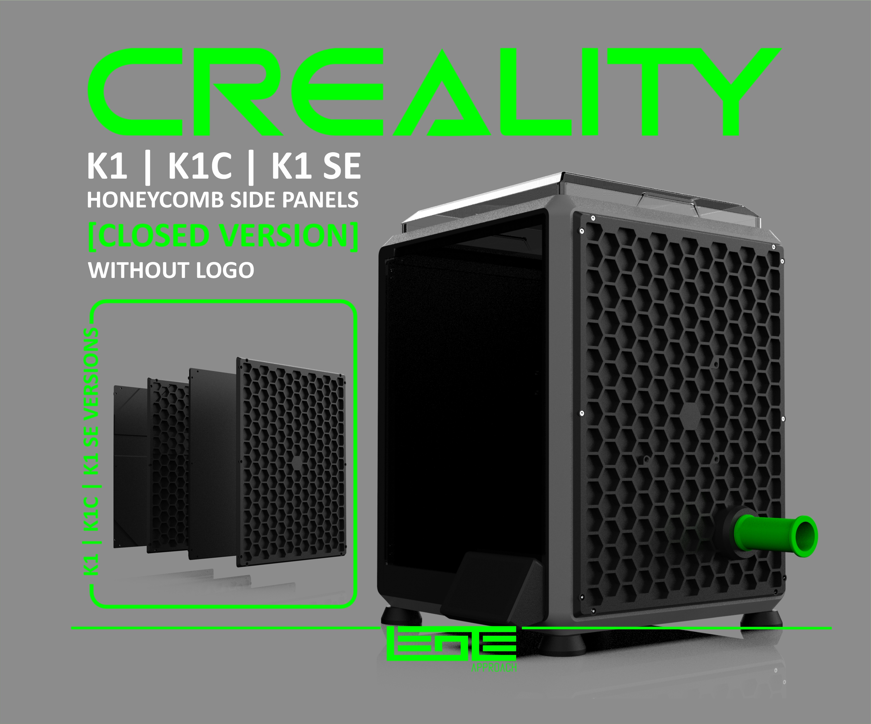 CREALITY K1 | K1C | K1SE - SIDE PANELS WITHOUT LOGO [CLOSED + SPOOL HOLDER]