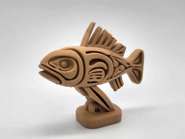 Wood-Carved Fish Sculpture