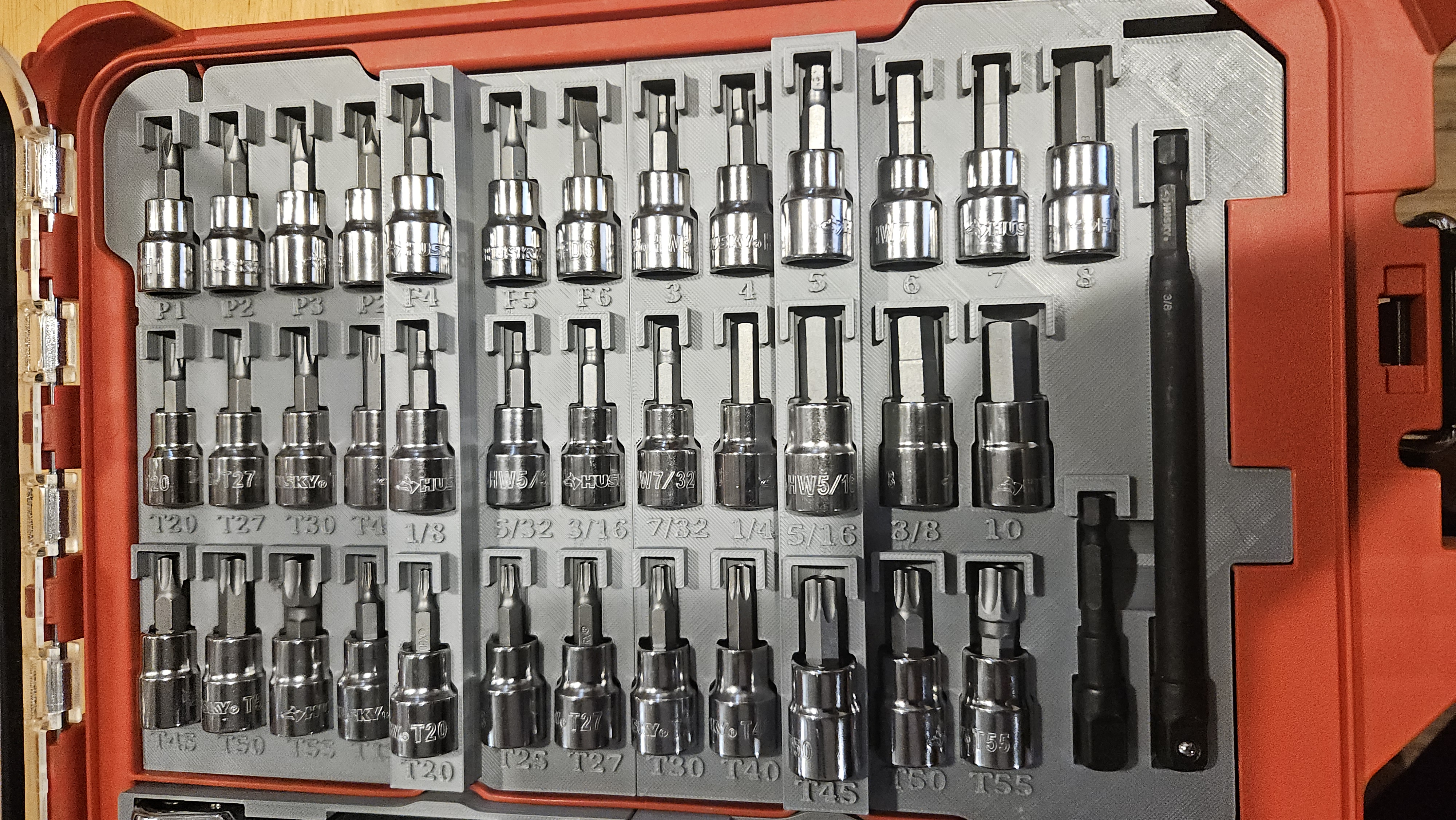 Milwaukee packout 11 compartment slim right side Husky 37pc Bit set