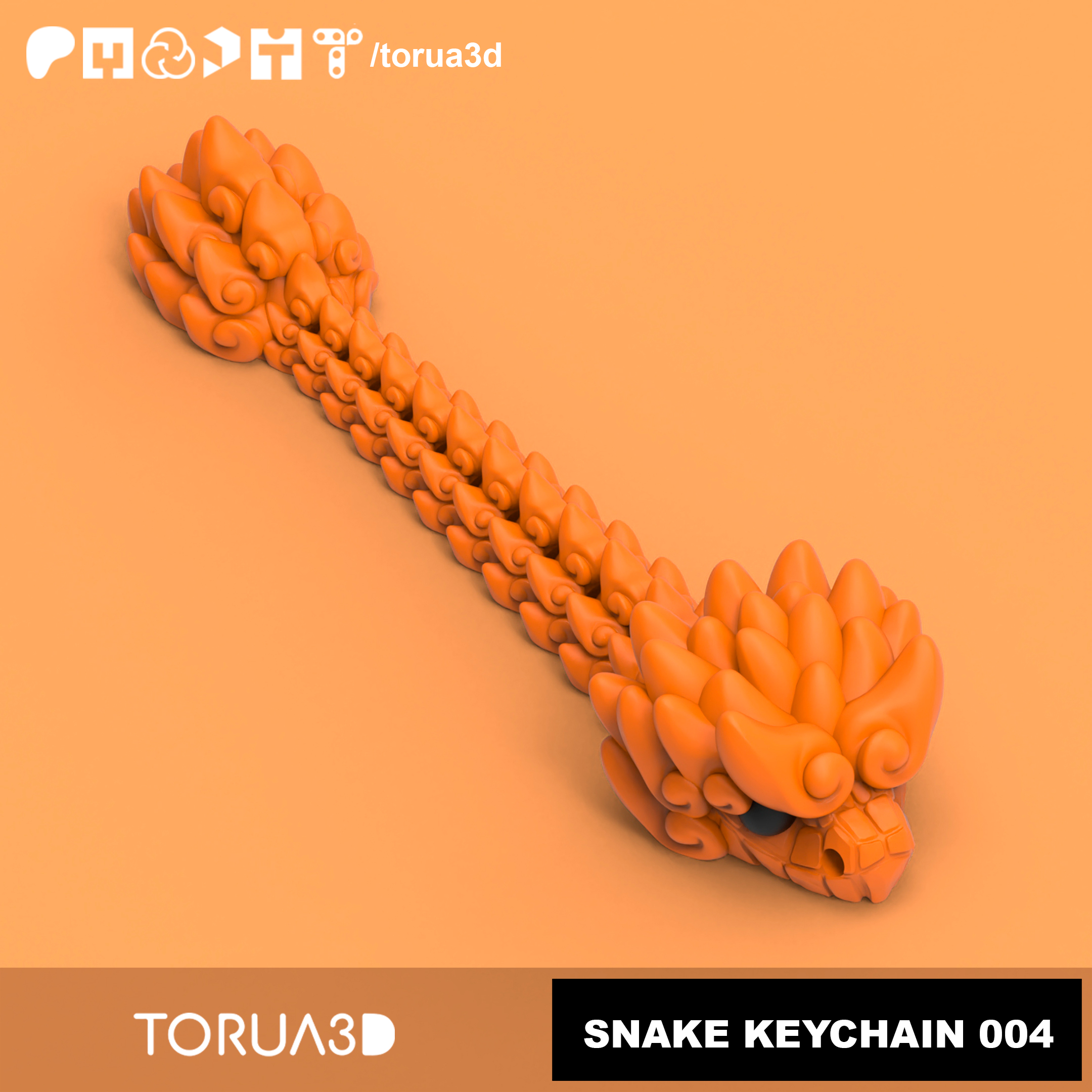 Articulated snake keychain 004 - Print in place - No supports - 3mf - STL