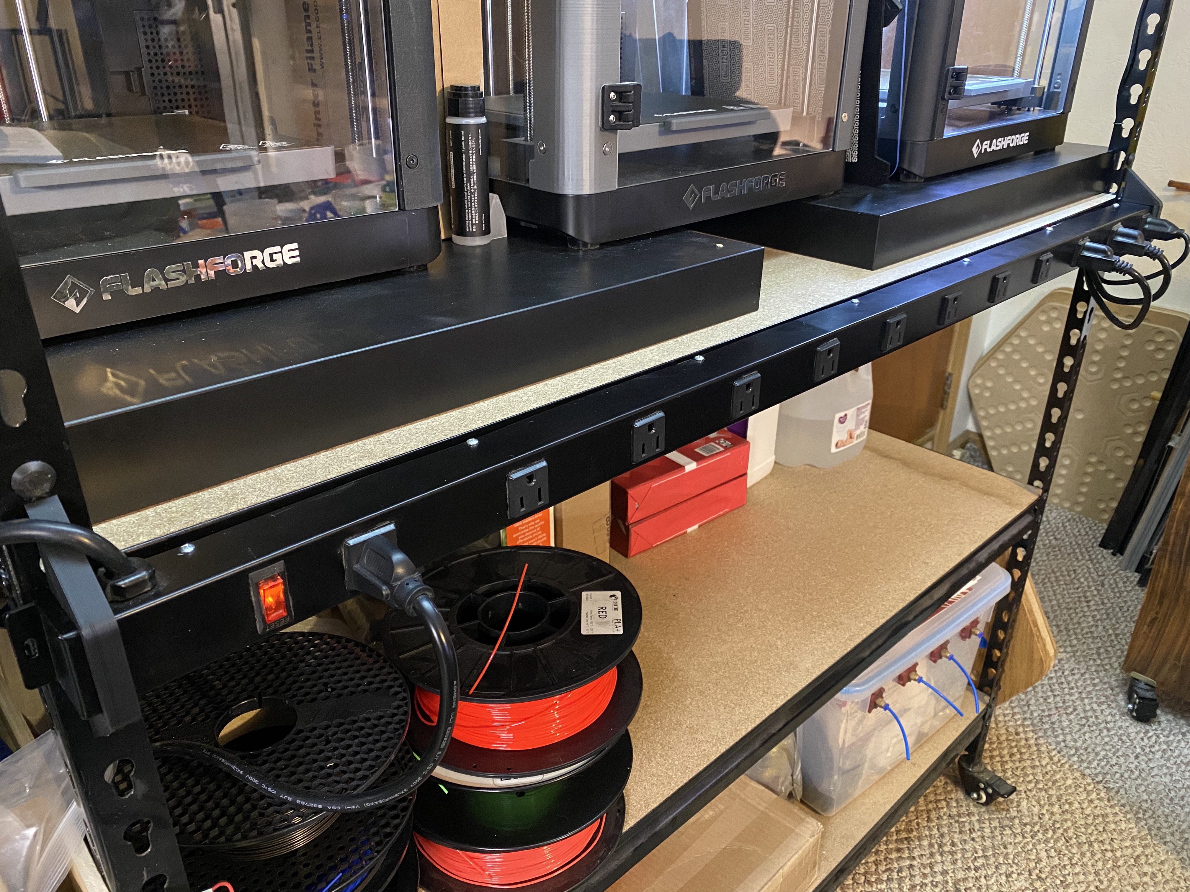 Mounts to attach 48" power strip to Muscle Rack metal shelving + plus optional Locking Cap Inserts for them