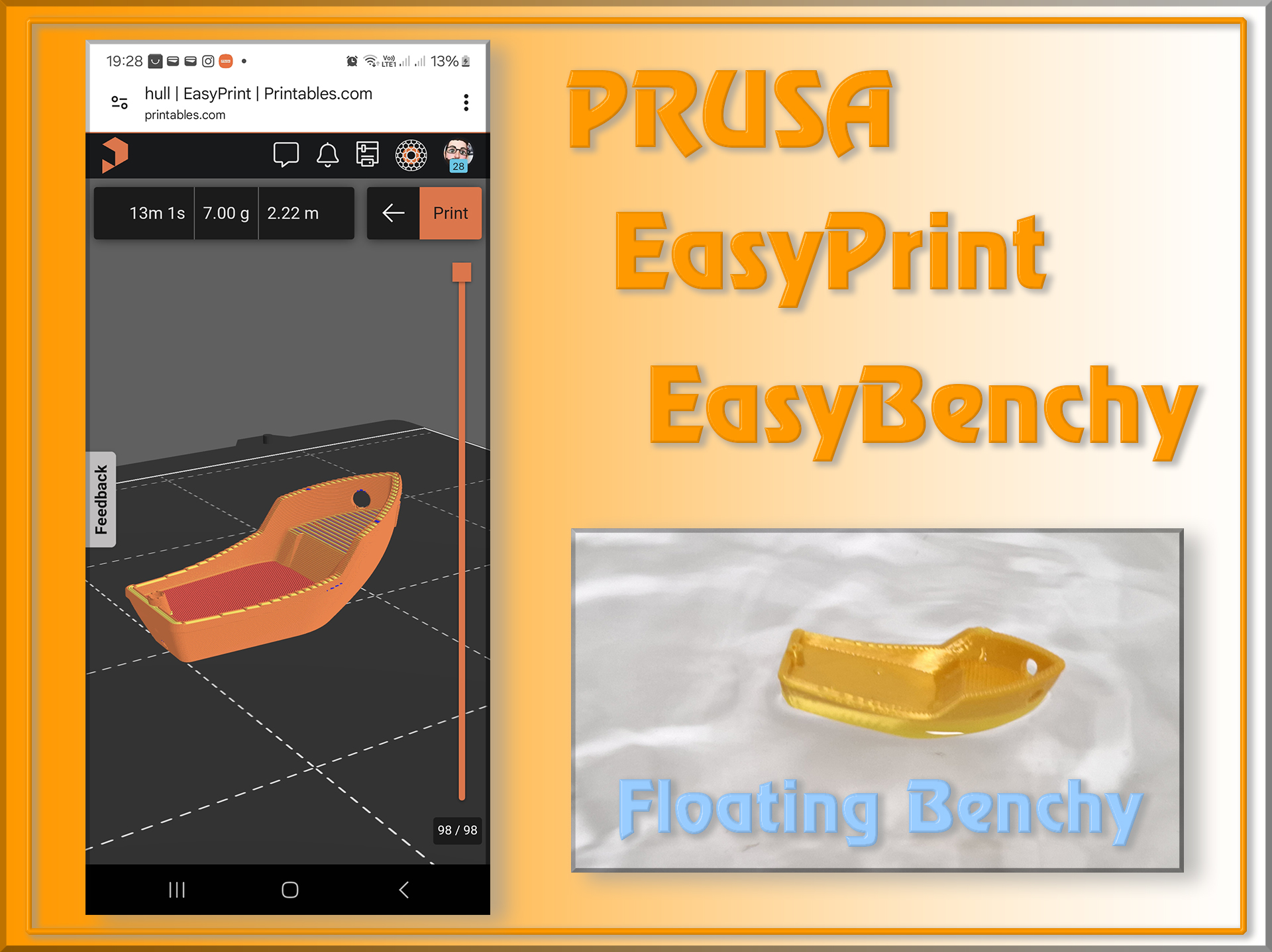 EasyPrint_Prusa_EasyBenchy_:-), Floatintg