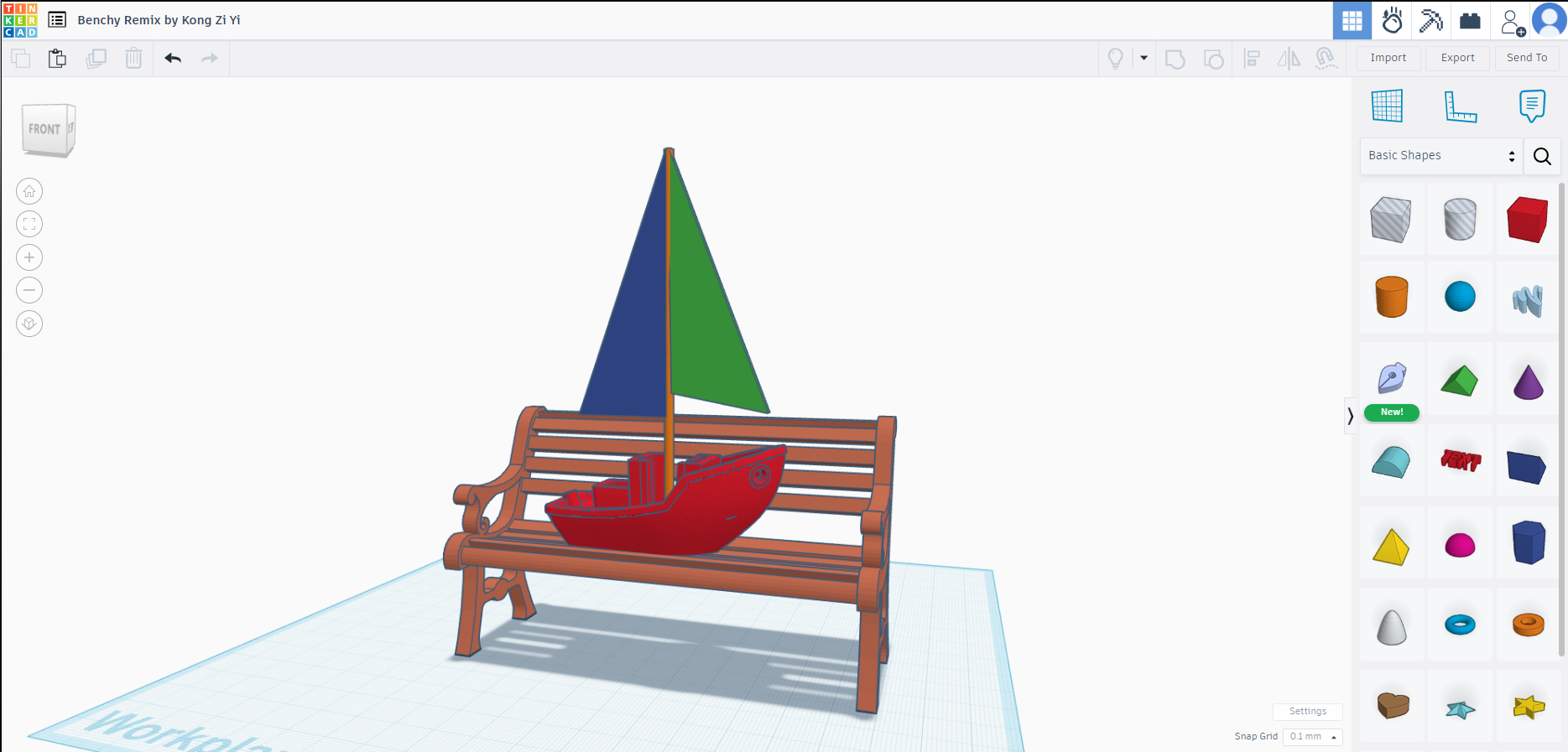 sailboat benchy on a bench