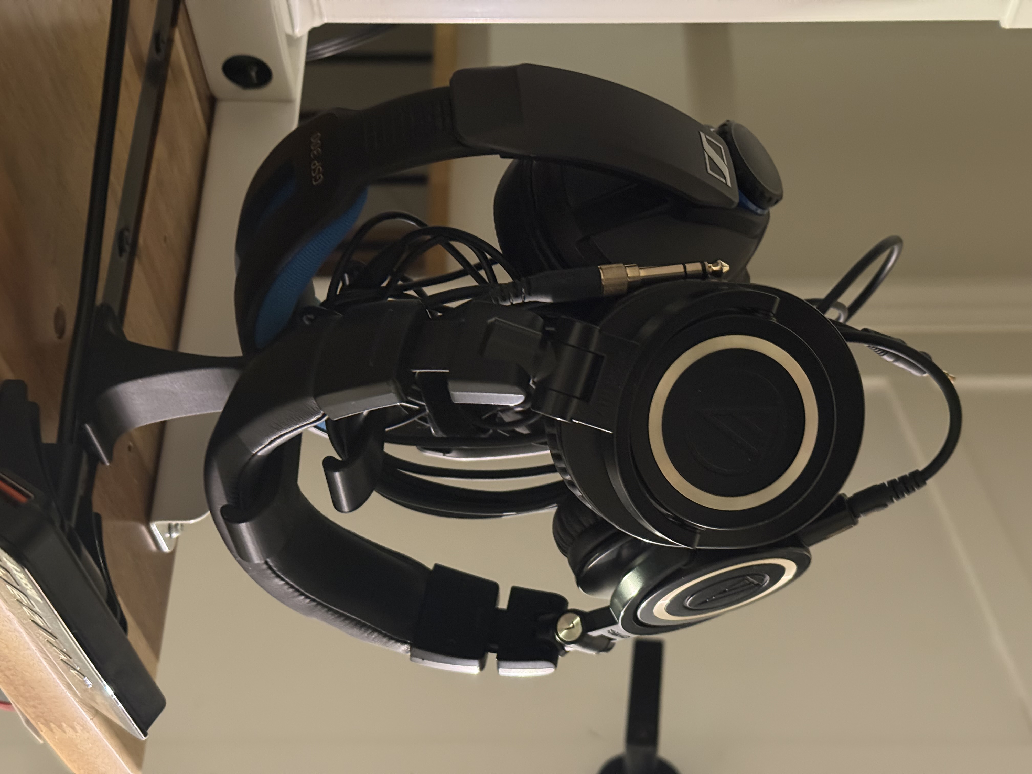 Double Under Desk Headphone Hook with Cable Holder