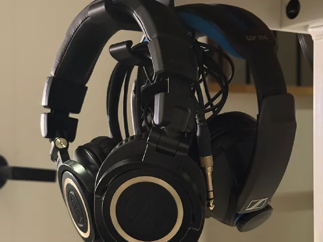 Double Under Desk Headphone Hook with Cable Holder
