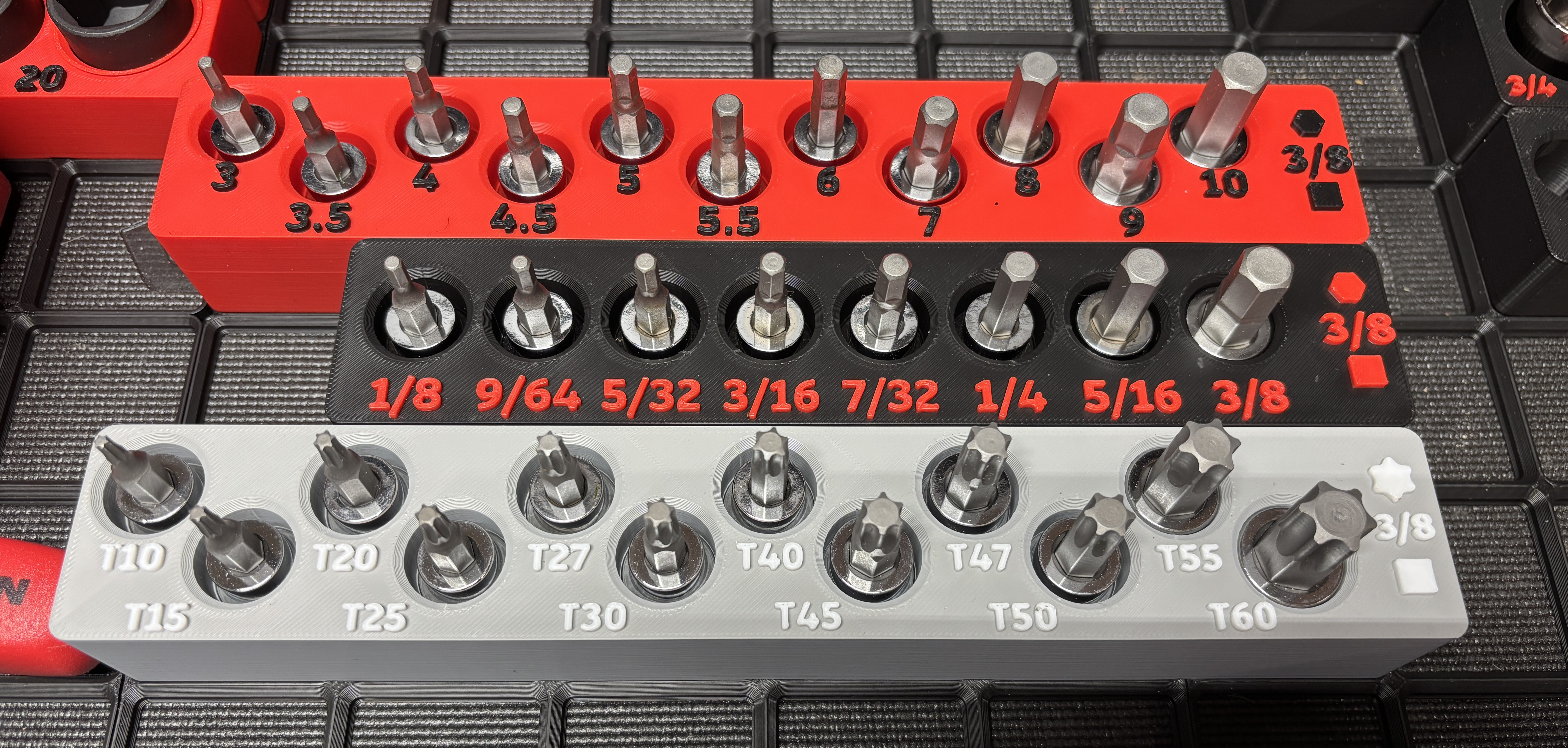 Tekton Socket Holders 3/8" Drive  Hex Metric, Hex Imperial, Torx Gridfinity