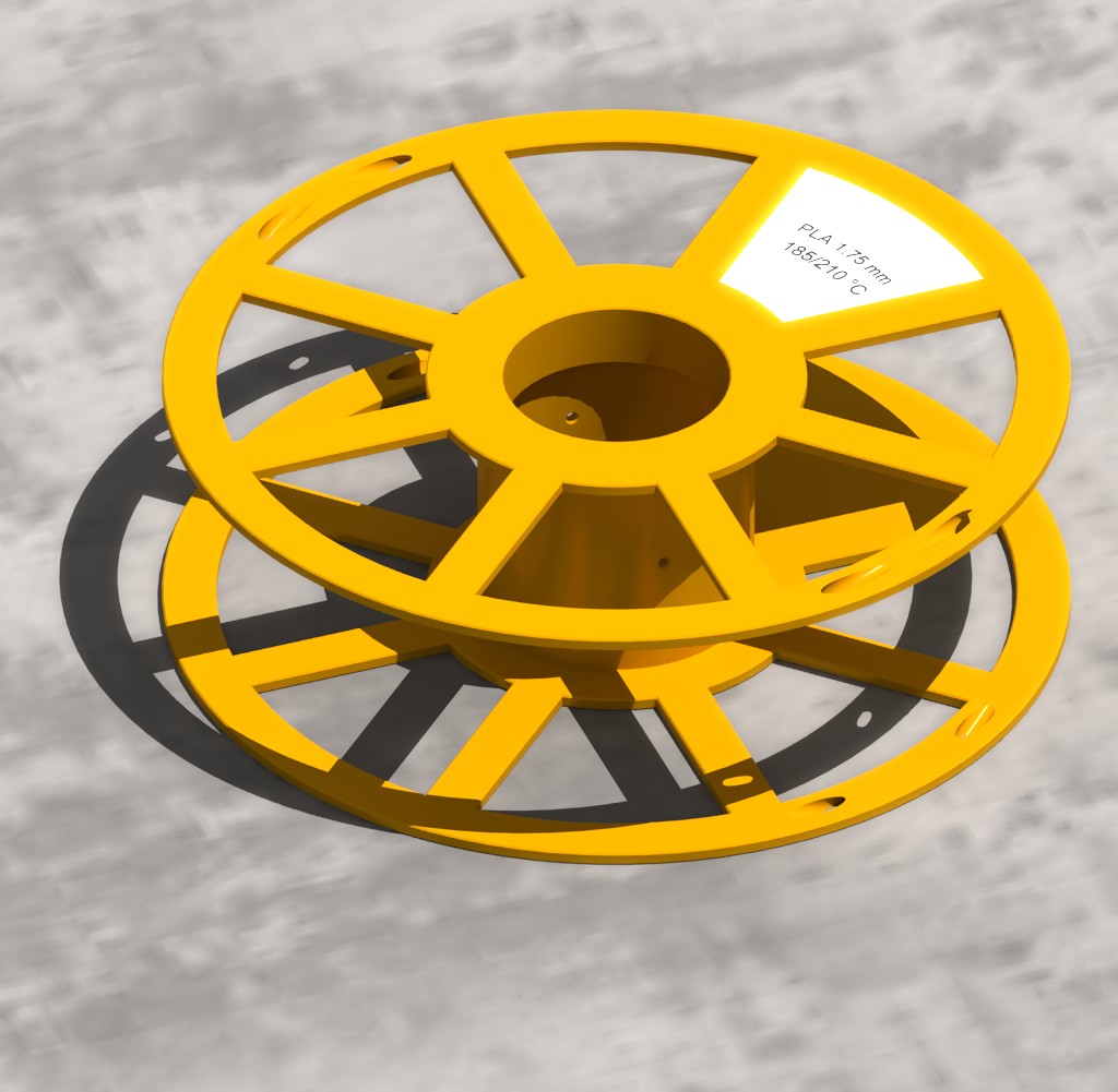 Filament spool for 3D printing multi materials. Ideal for dehumidifying through large side openings. Special holes for securing filament against self-unwinding and place for labeling. Anycubic/Creality/BambuLab MultiColorSystems