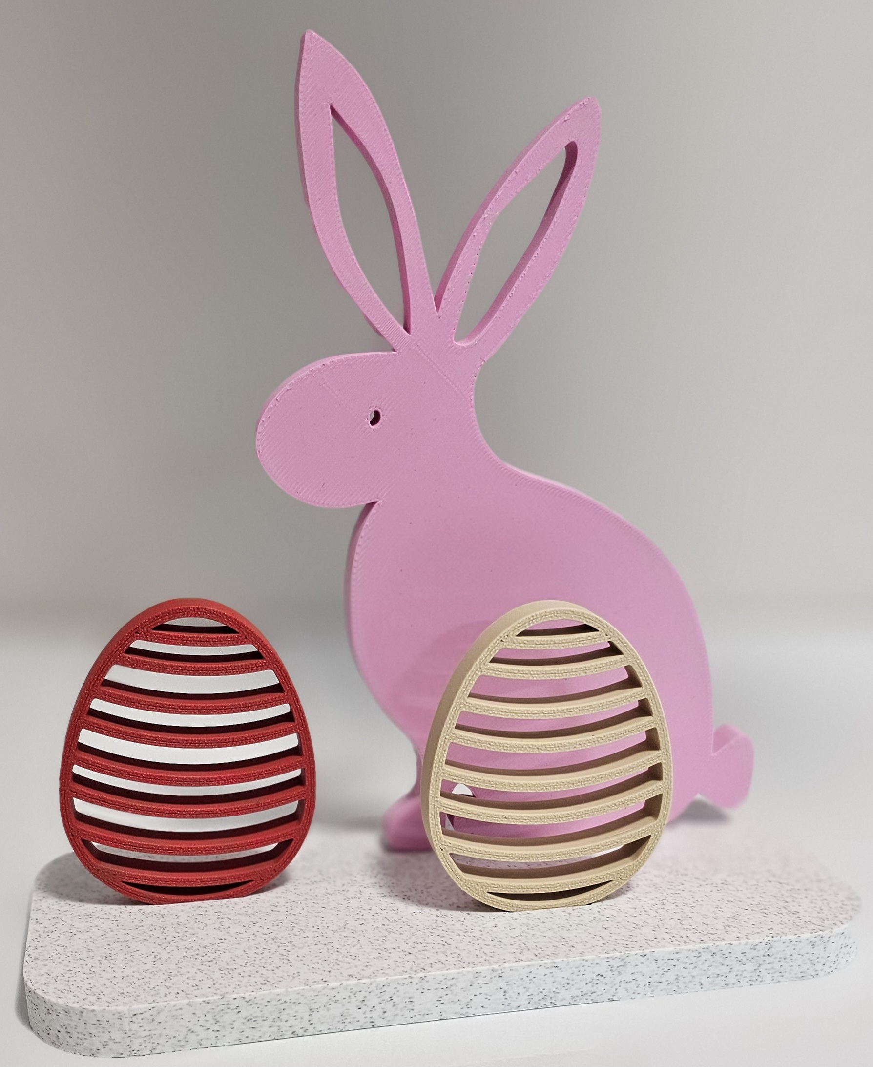 Rabbit on a stand, decoration. Easter eggs