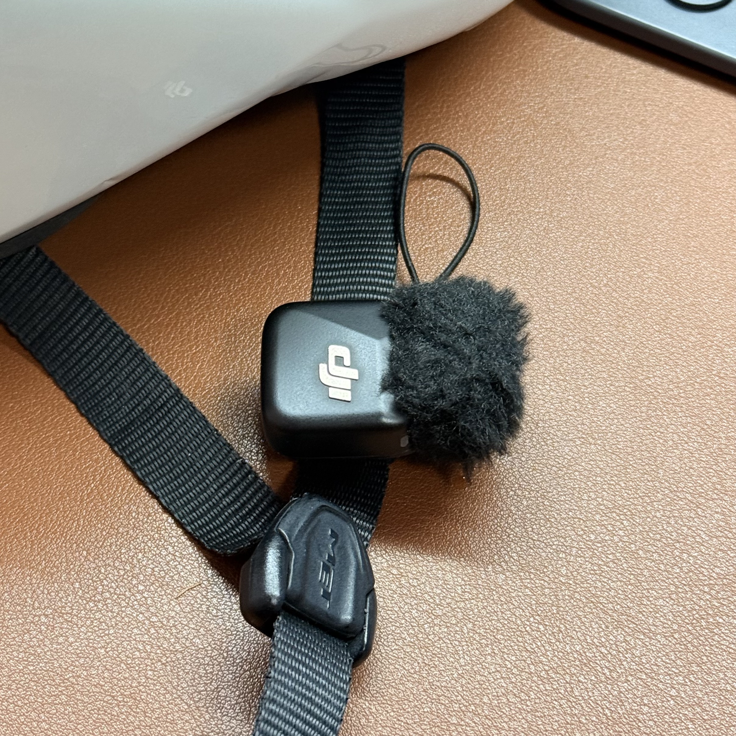 DJI Mic Mini magent mount on helmet strap
